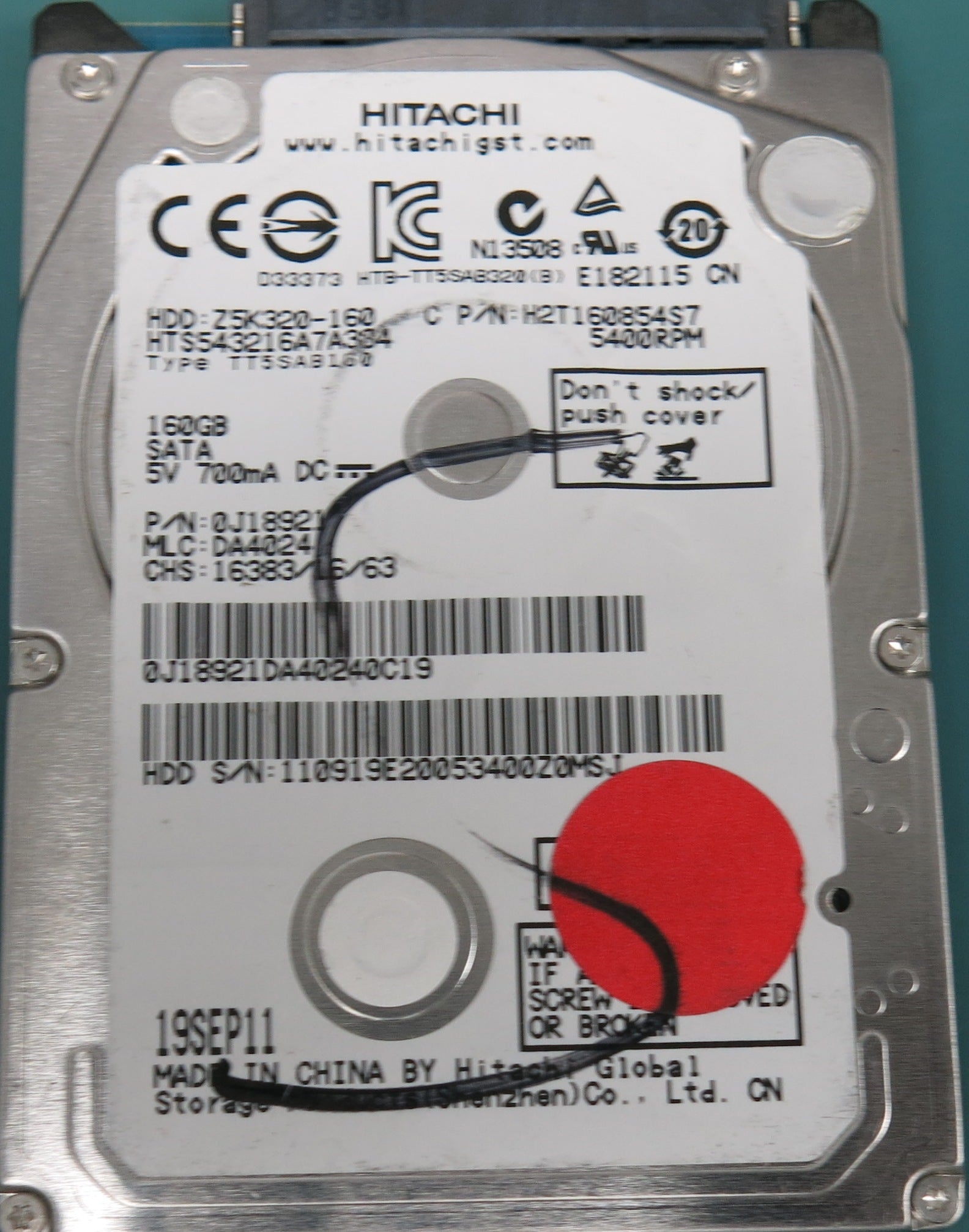 HTS543216A7A384, P/N: 0J1892, MLC:  DA4024, 160GB 2.5