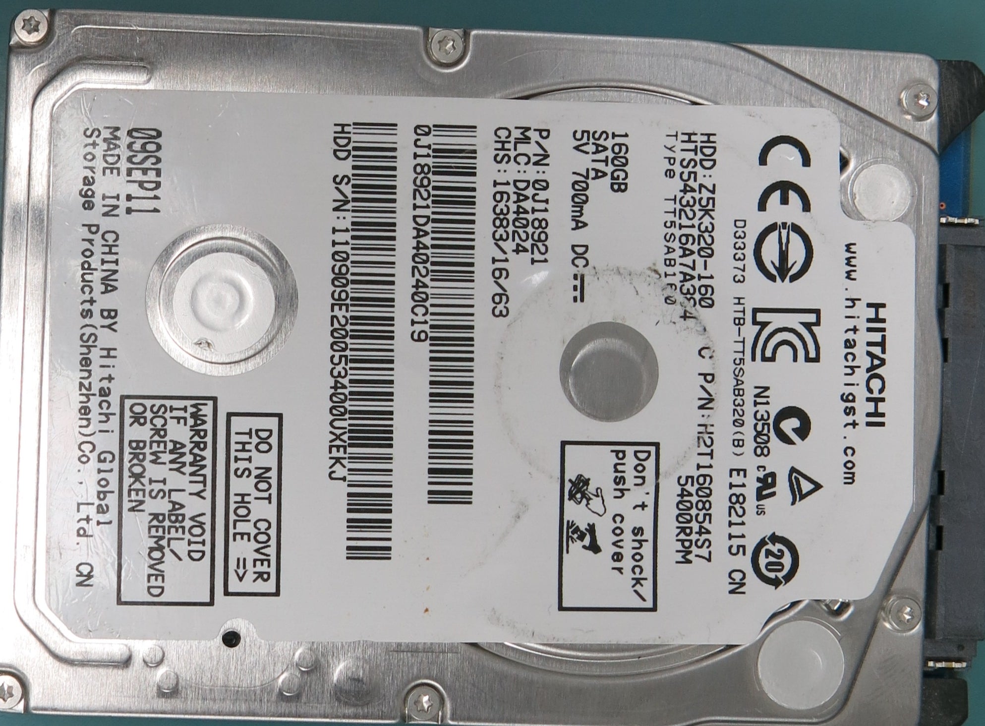 HTS543216A7A384, P/N: 0J18921, MLC:  DA4024, 160GB 2.5