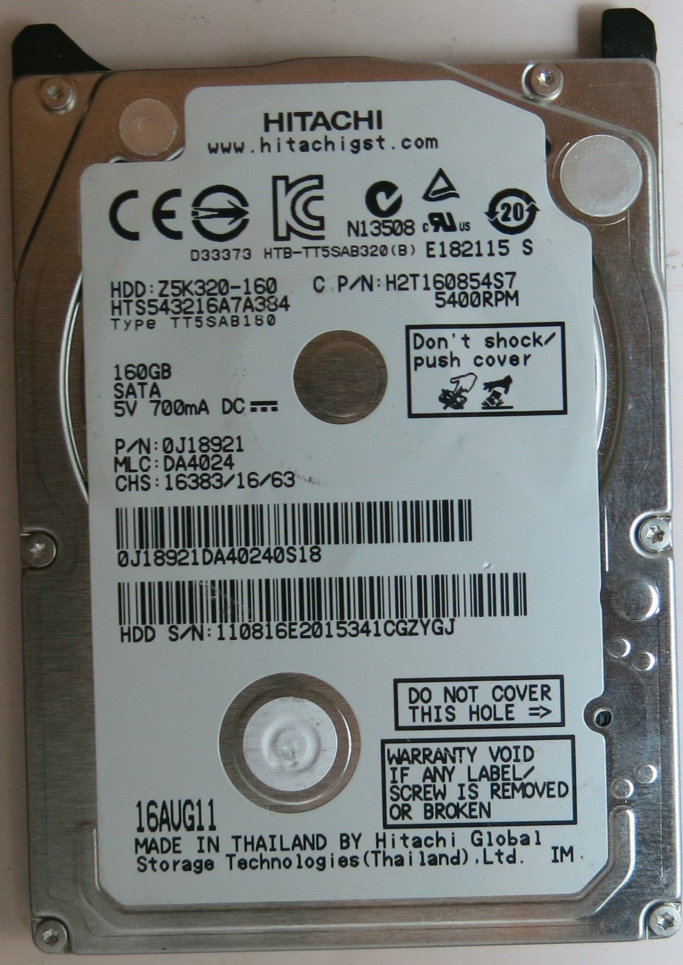 HTS543216A7A384, PN 0J18921, MLC DA4024, 220 0A90269 01 PCB