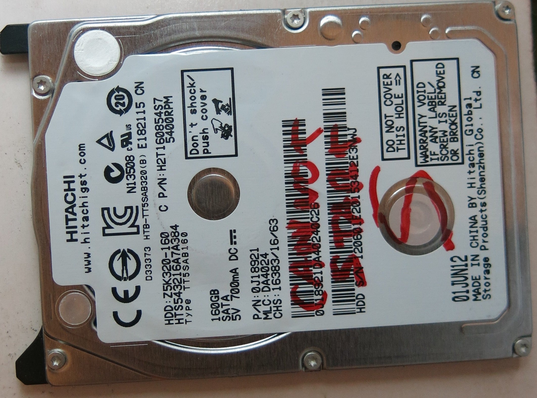 HTS543216A7A384, PN 0J18921, MLC DA4024, 220 0A90269 01 PCB