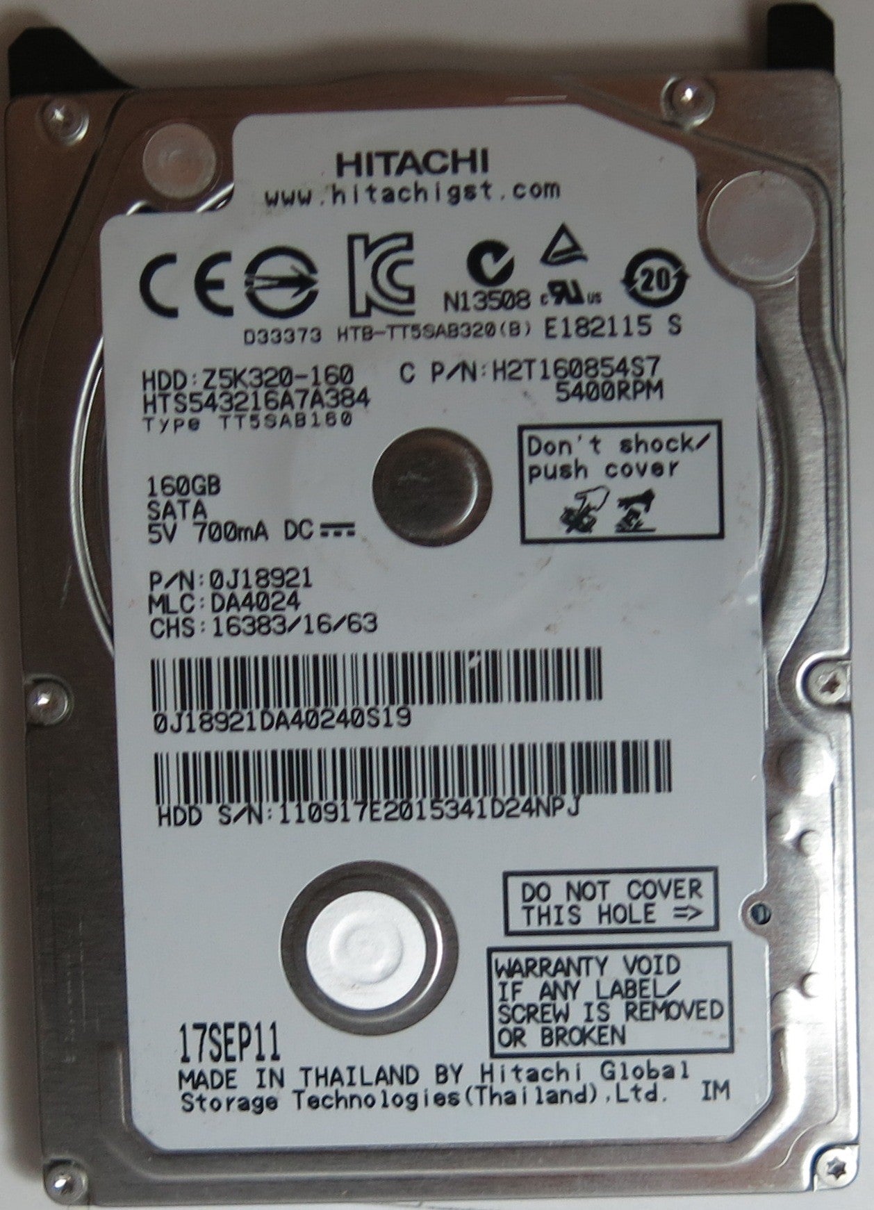 HTS543216A7A384, PN 0J18921, MLC DA4024, 220 0A90269 01 PCB