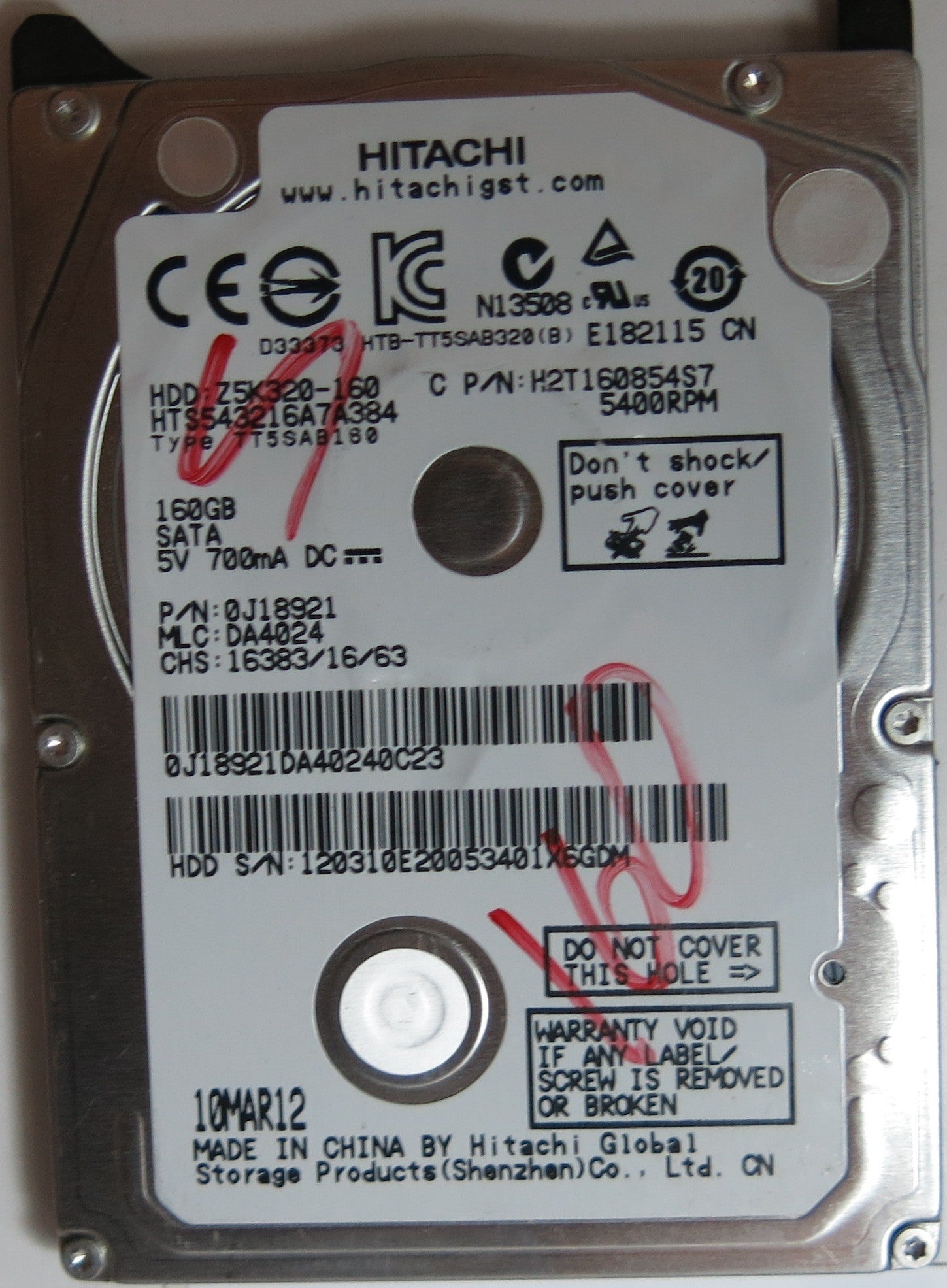 HTS543216A7A384 PN 0J18921 MLC DA4024 220 0A90269 01 PCB