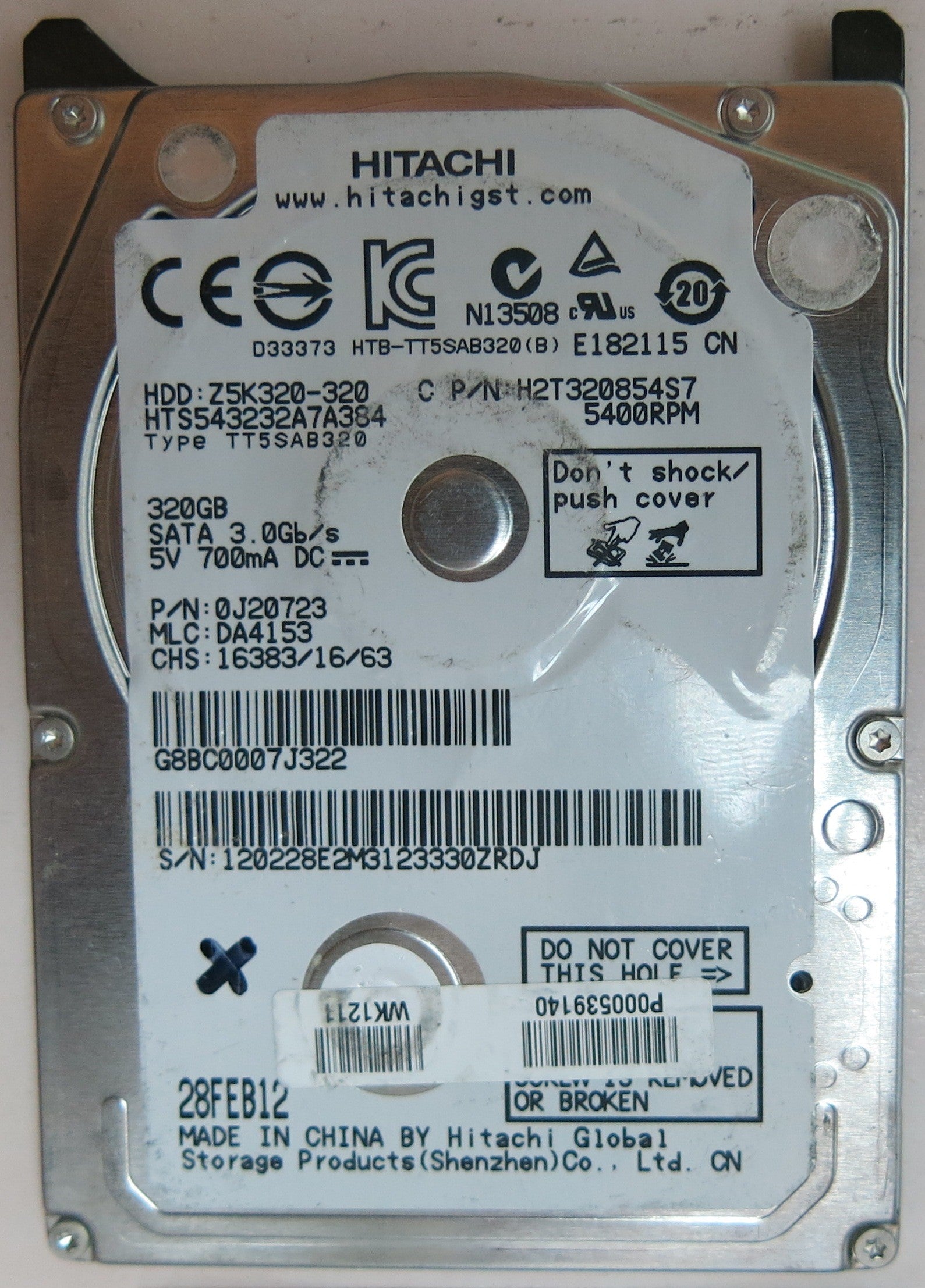 HTS543232A7A384, PN 0J20723, MLC DA4153, 220 0A90269 01 PCB