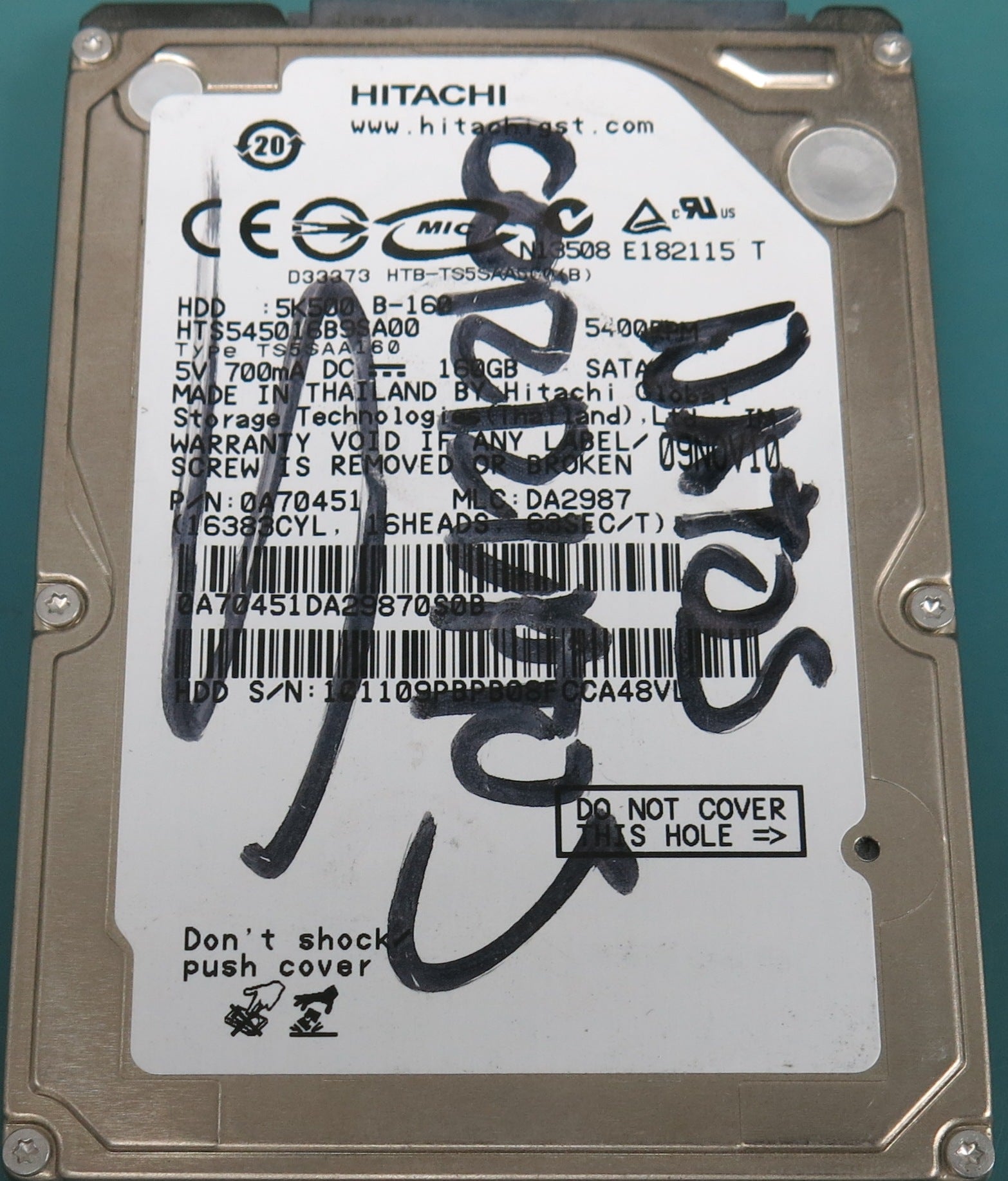 HTS545016B9SA00, P/N: 0A70451, MLC:  DA2987, 160GB 2.5