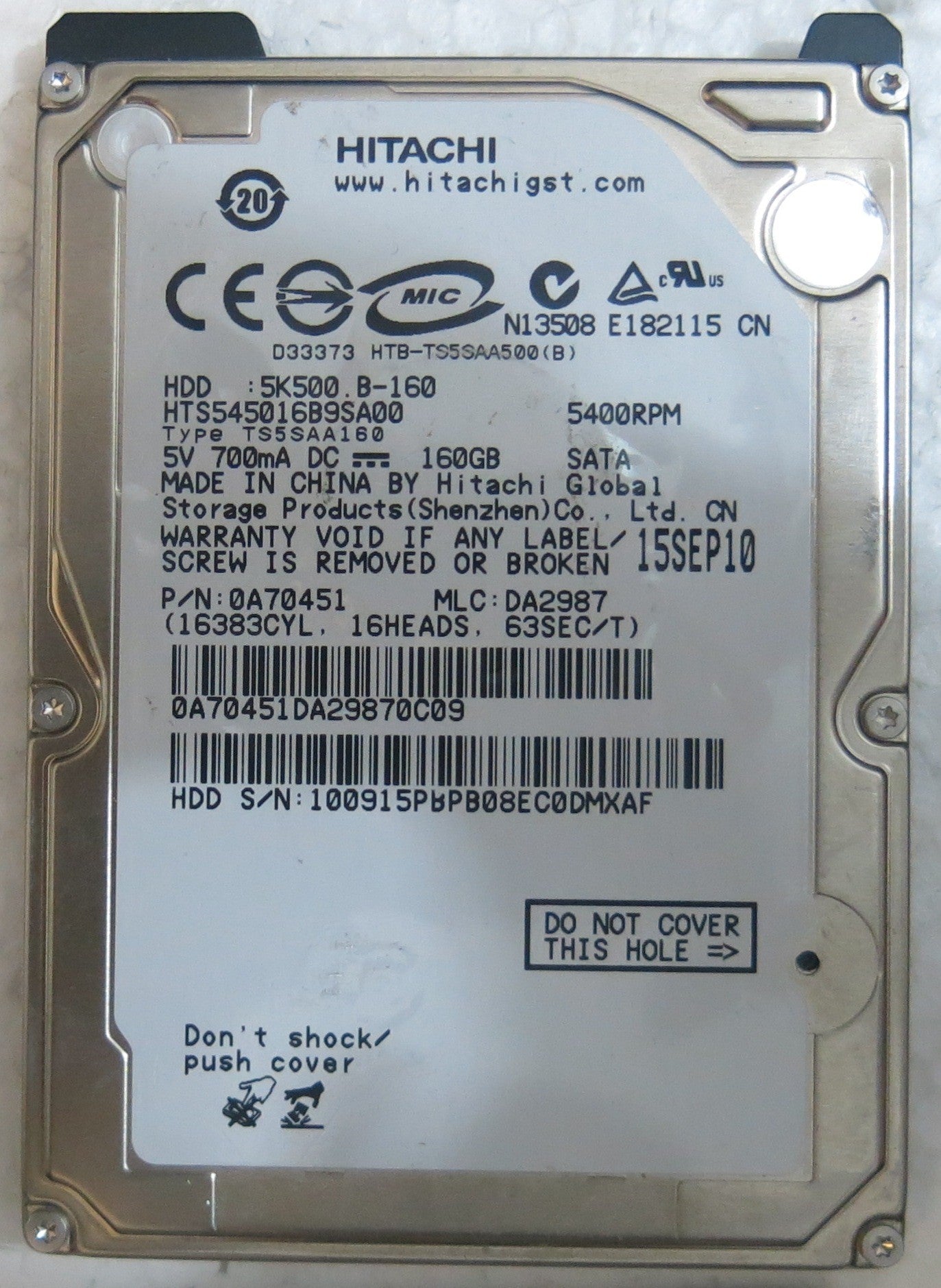 HTS545016B9SA00 PN 0A70451 MLC DA2987 220 0A90161 01 PCB