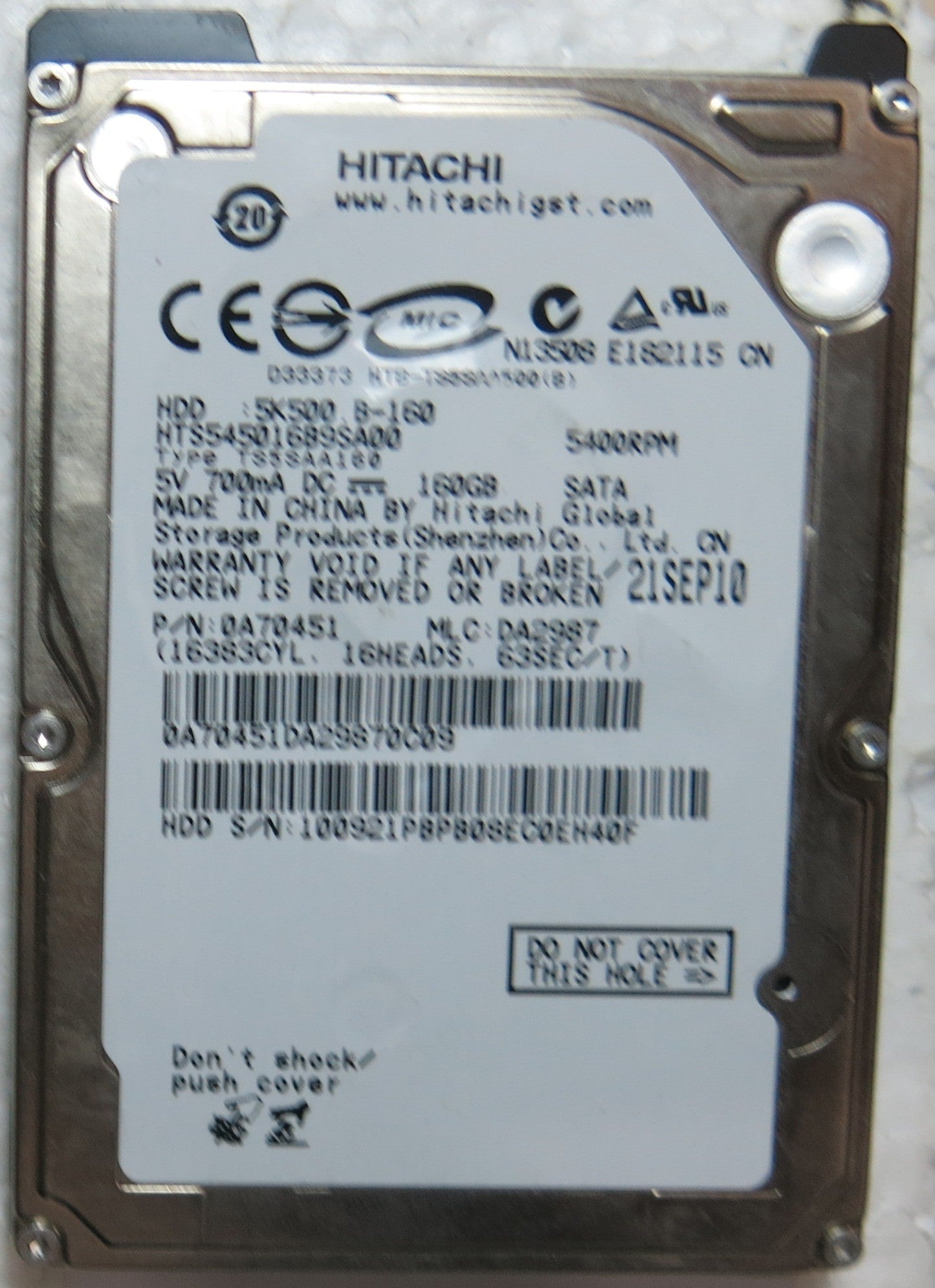 HTS545016B9SA00 PN 0A70451 MLC DA2987 220 OA90161 01 PCB