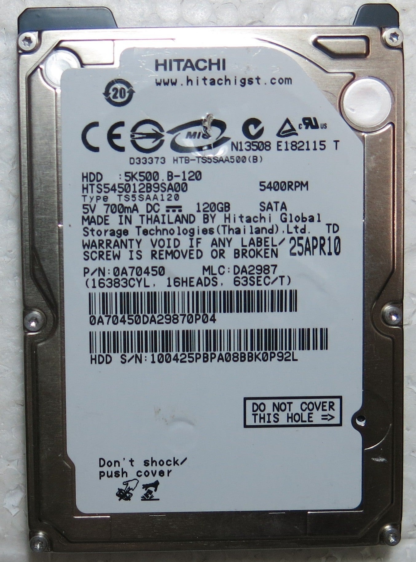 HTS545016B9SA00 PN 0A70451 MLC DA2987 220 OA90161 01 PCB