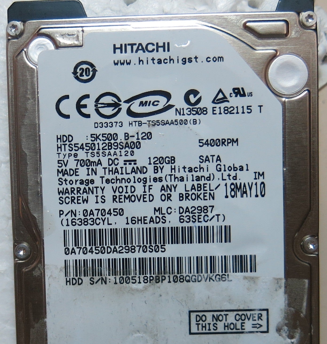 HTS545016B9SA00 PN 0A70451 MLC DA2987 220 OA90161 01 PCB