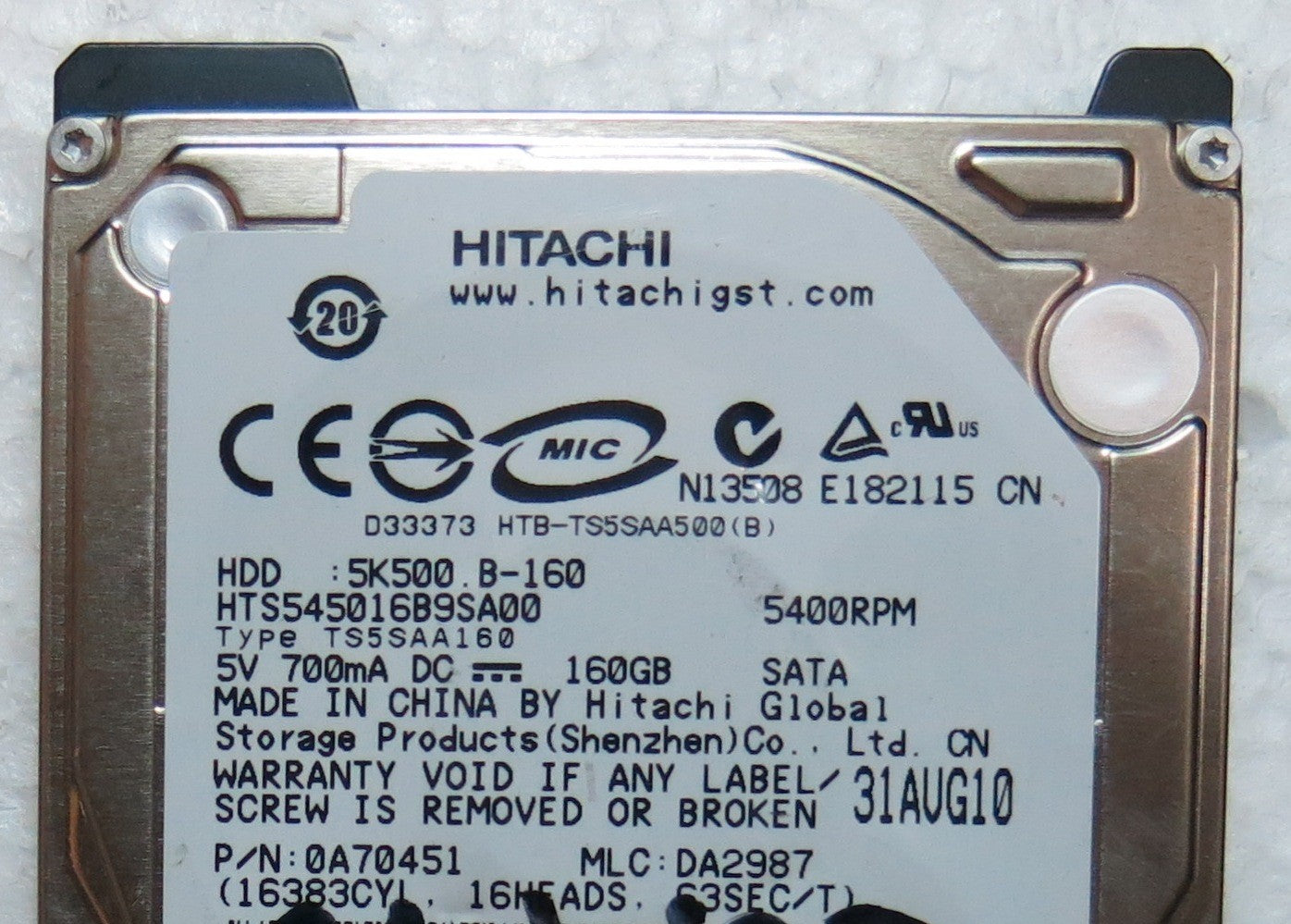 HTS545016B9SA00 PN 0A70451 MLC DA2987 220 OA90161 01 PCB
