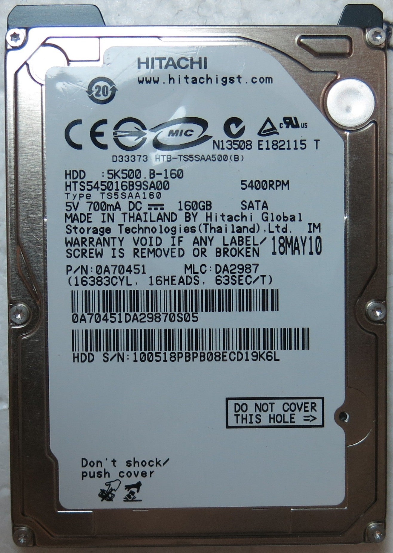 HTS545016B9SA00 PN 0A70451 MLC DA2987 220 OA90161 01 PCB