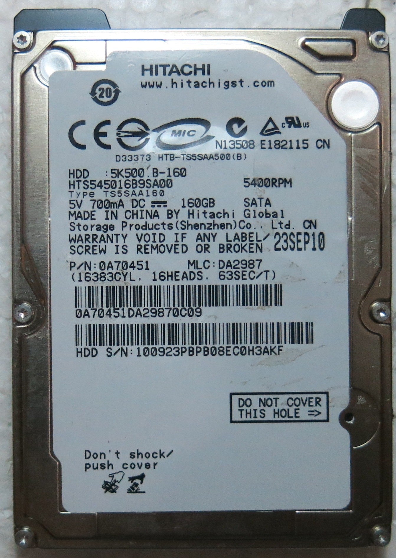 HTS545016B9SA00 PN 0A70451 MLC DA2987 220 OA90161 01 PCB
