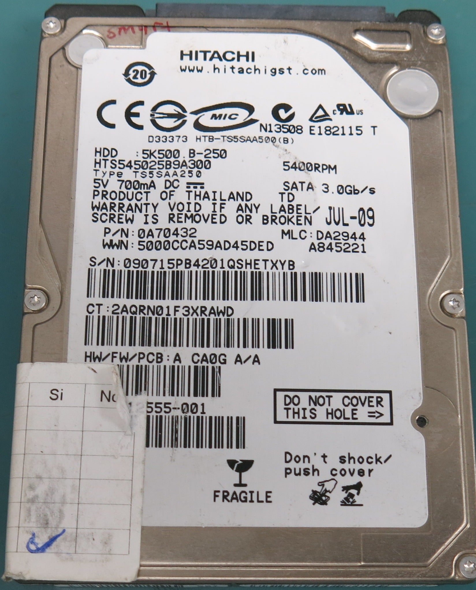HTS545025B9A300, P/N: 0A70432, MLC:  DA2944, 500GB 2.5