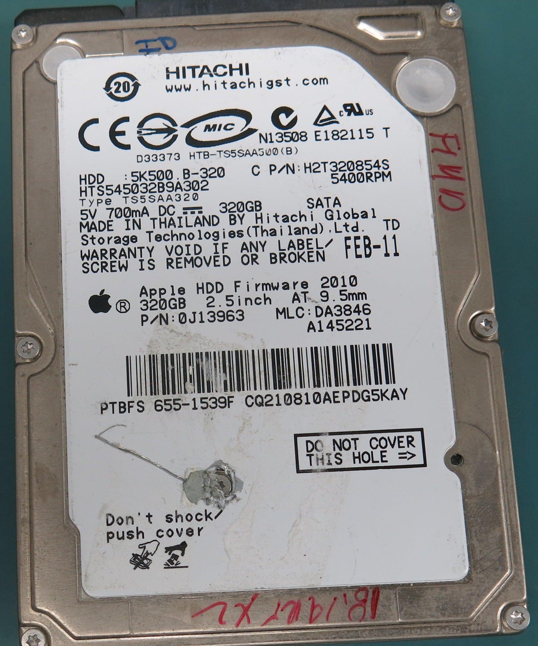 HTS545032B9A302, P/N: 0J13963, MLC:  DA3846,