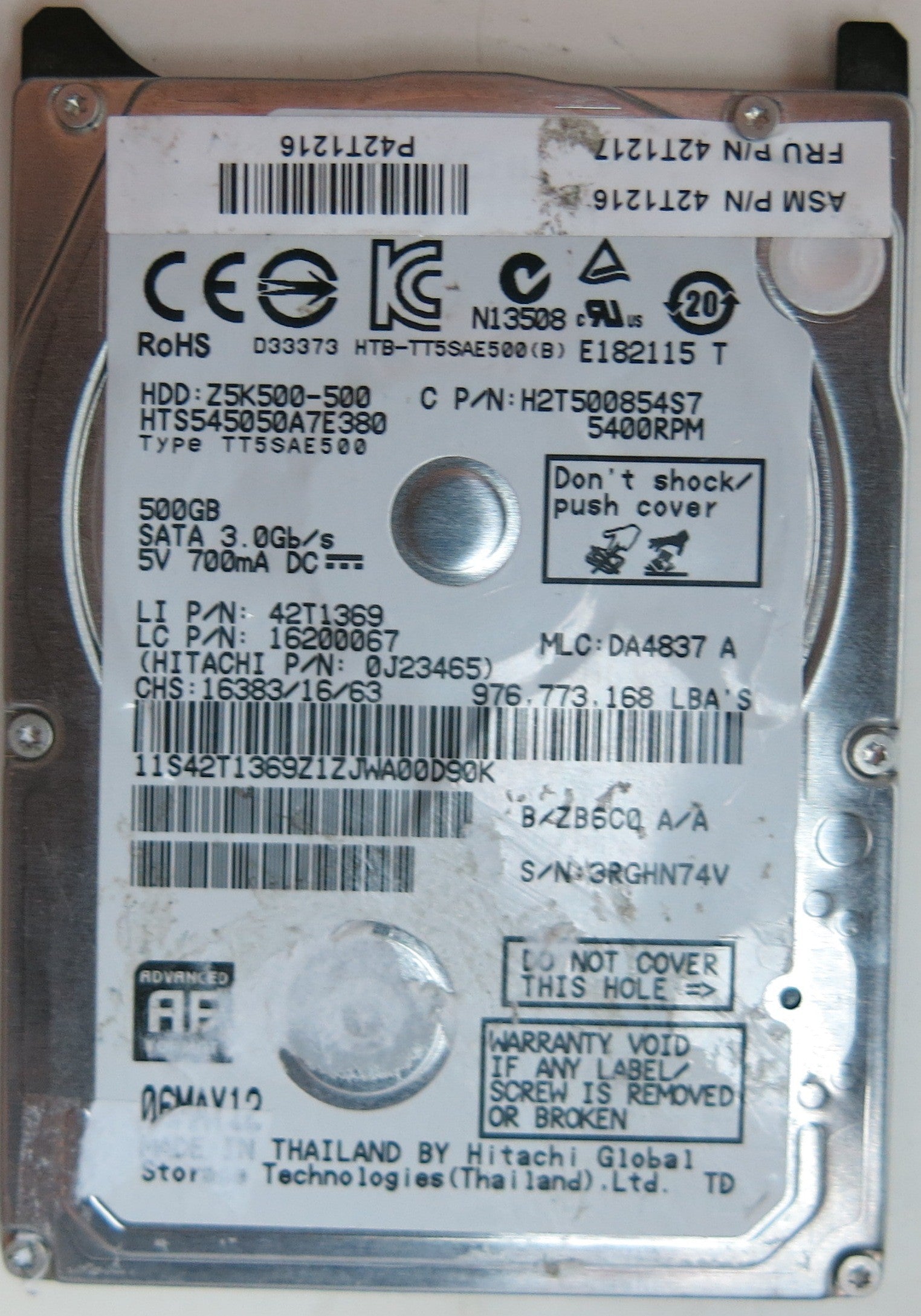 HTS545050A7E380, PN 0J23465, MLC  DA4837, 220 0A90351 01 PCB