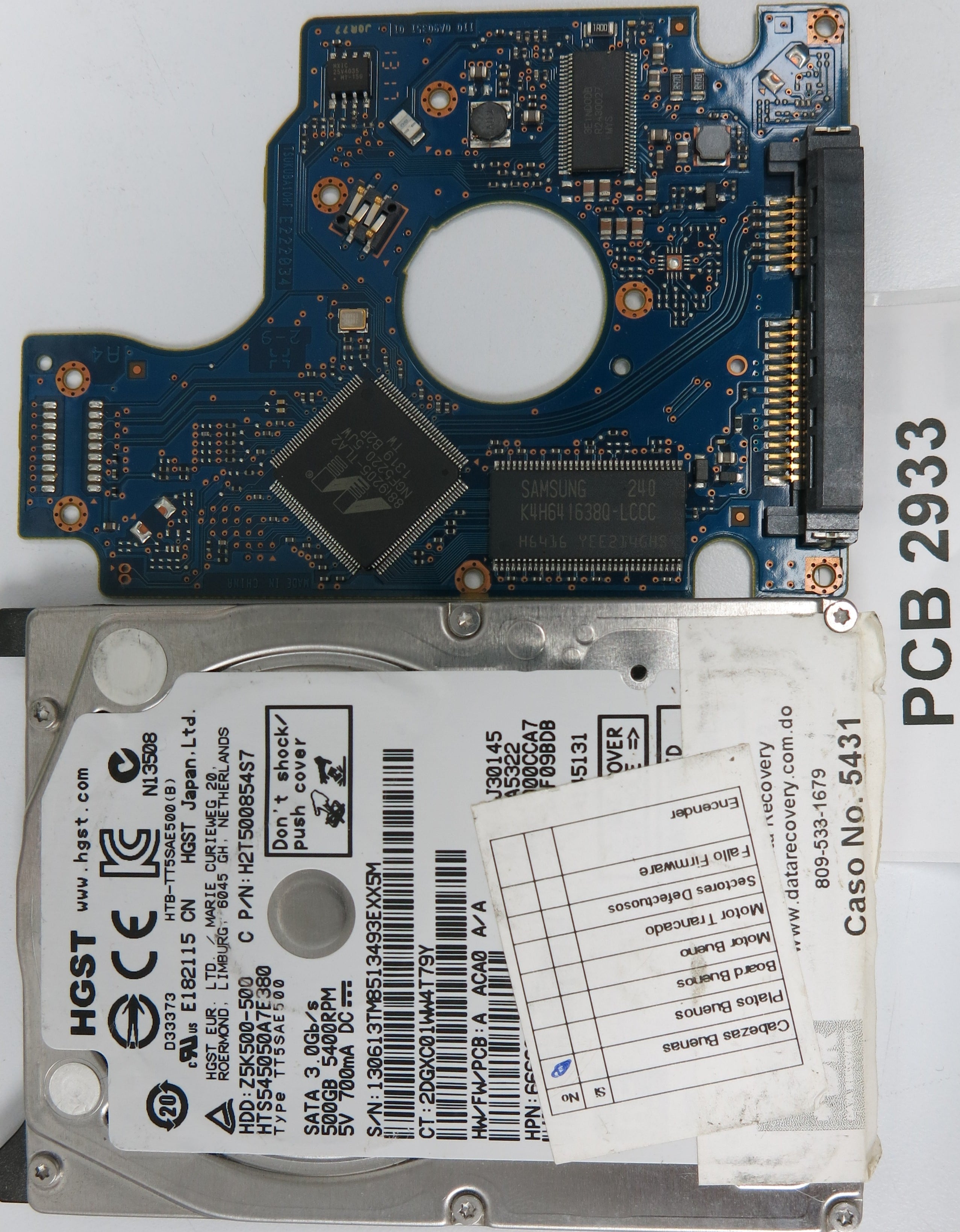 HTS545050A7E380, Serial Number: 130613TM8513493EXX5M, P/N: H2T500854S7, 500GB 3.5, PCB: 110 0A90351 01