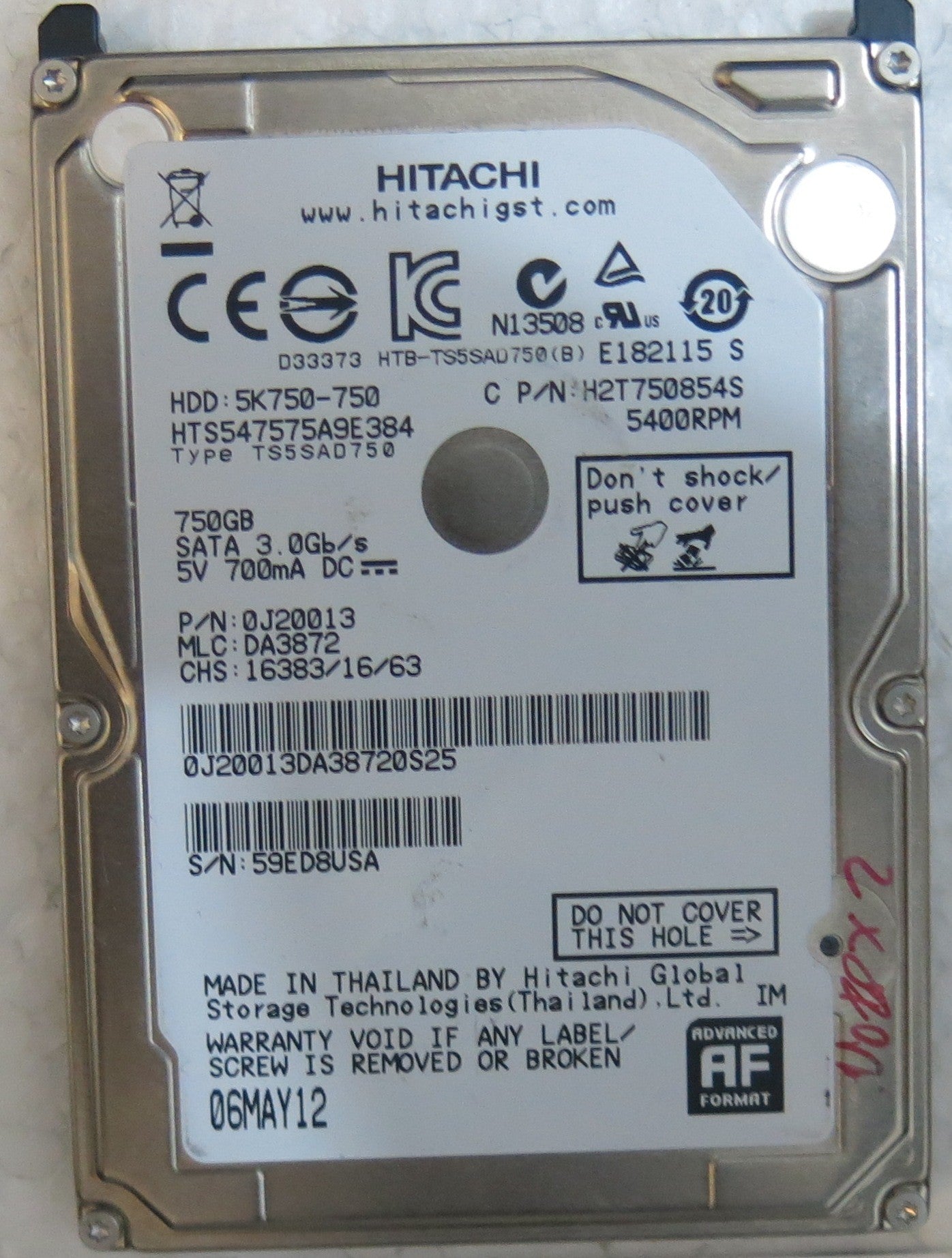 HTS547575A9E384 PN 0J20013 MLC DA3872 220 0A90269 01 PCB