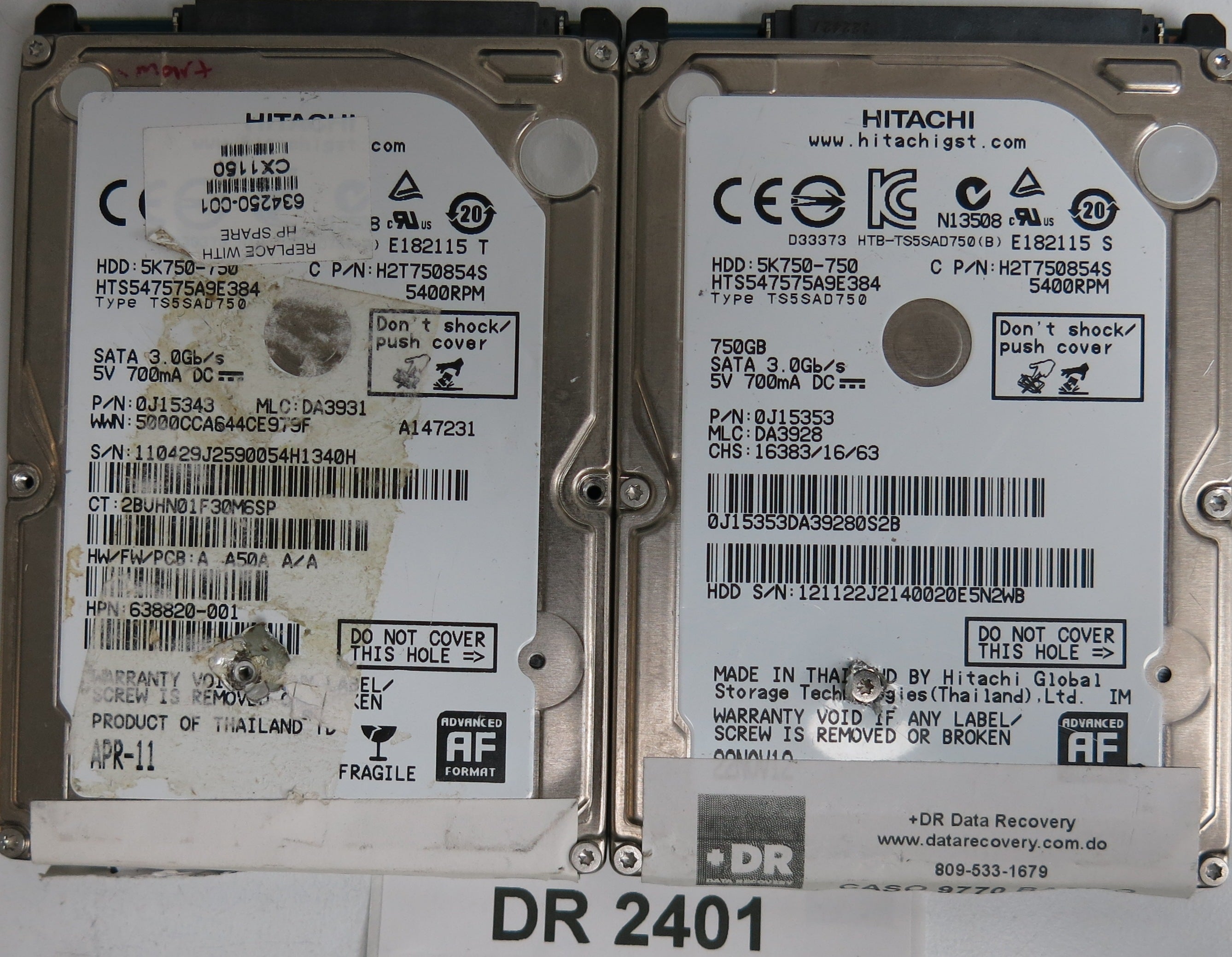 HTS547575A9E384, Serial Number: 121122J2140020E5N2WB, P/N: 0J15353, MLC: DA3928, 750GB 3.5, PCB: 220 0A90269 01