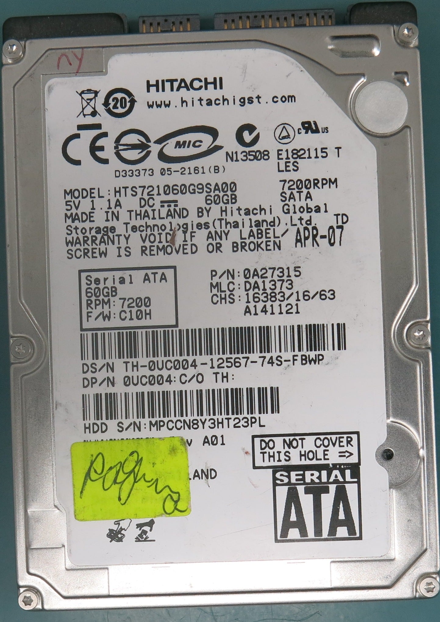 HTS721060G9SA00, P/N: 0A27315, MLC: DA1373, 60GB 2.5