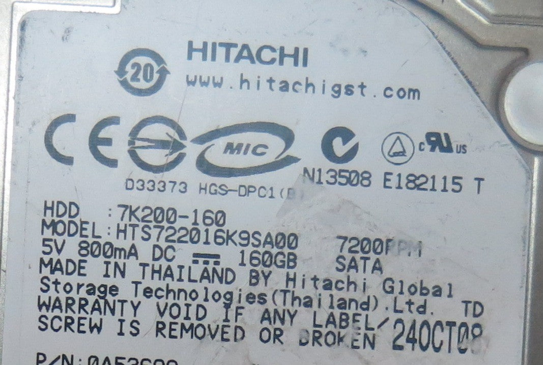 HTS722016K9SA00, PN 0A53699, MLC  DA2193, 220 0A90002 01 PCB