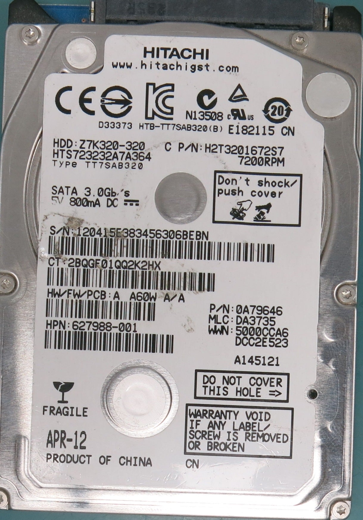 HTS723232A7A364, P/N: 0A79646, MLC: DA3735, 350GB 2.5