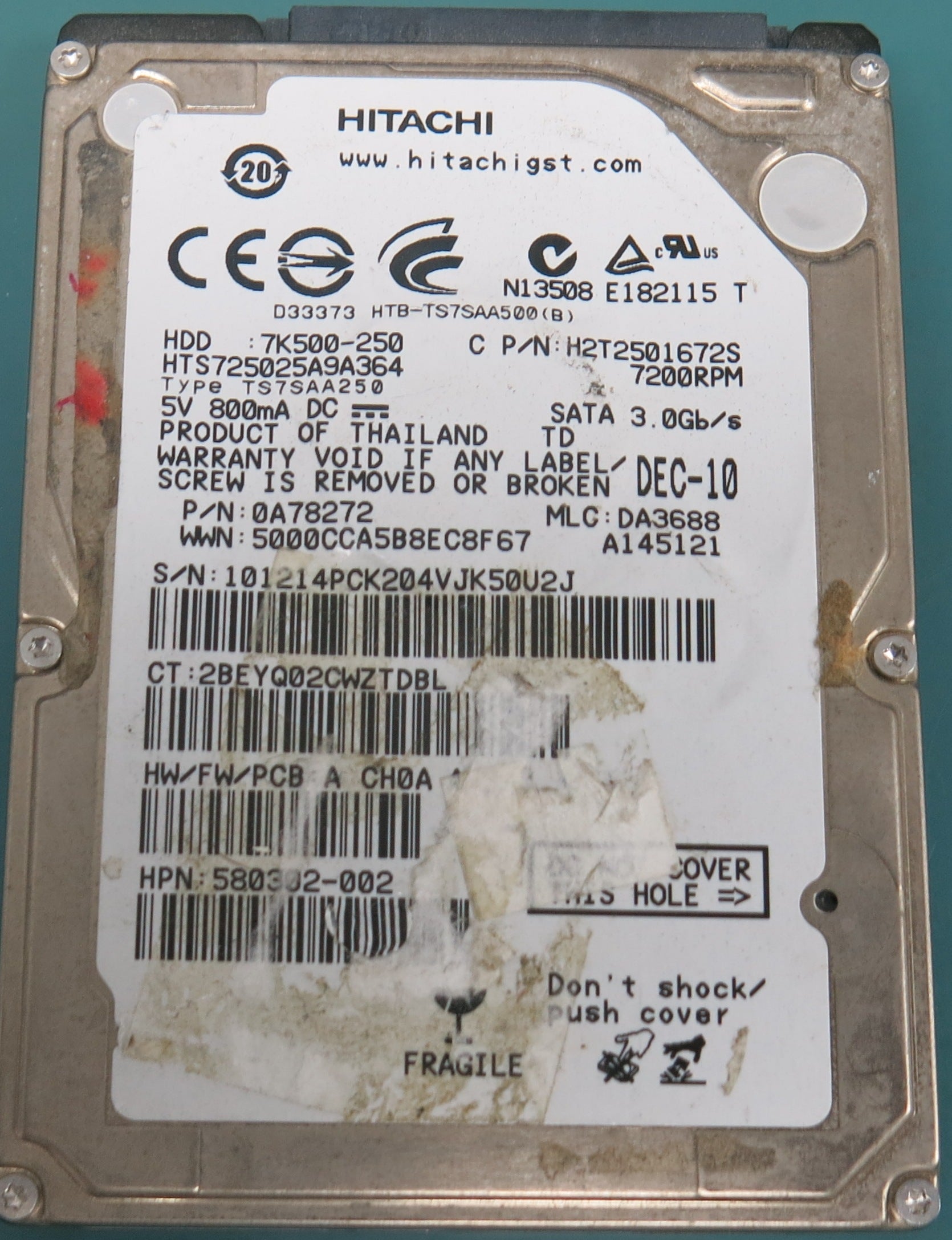 HTS725025A9A364, P/N: 0A78272, MLC:  DA3688