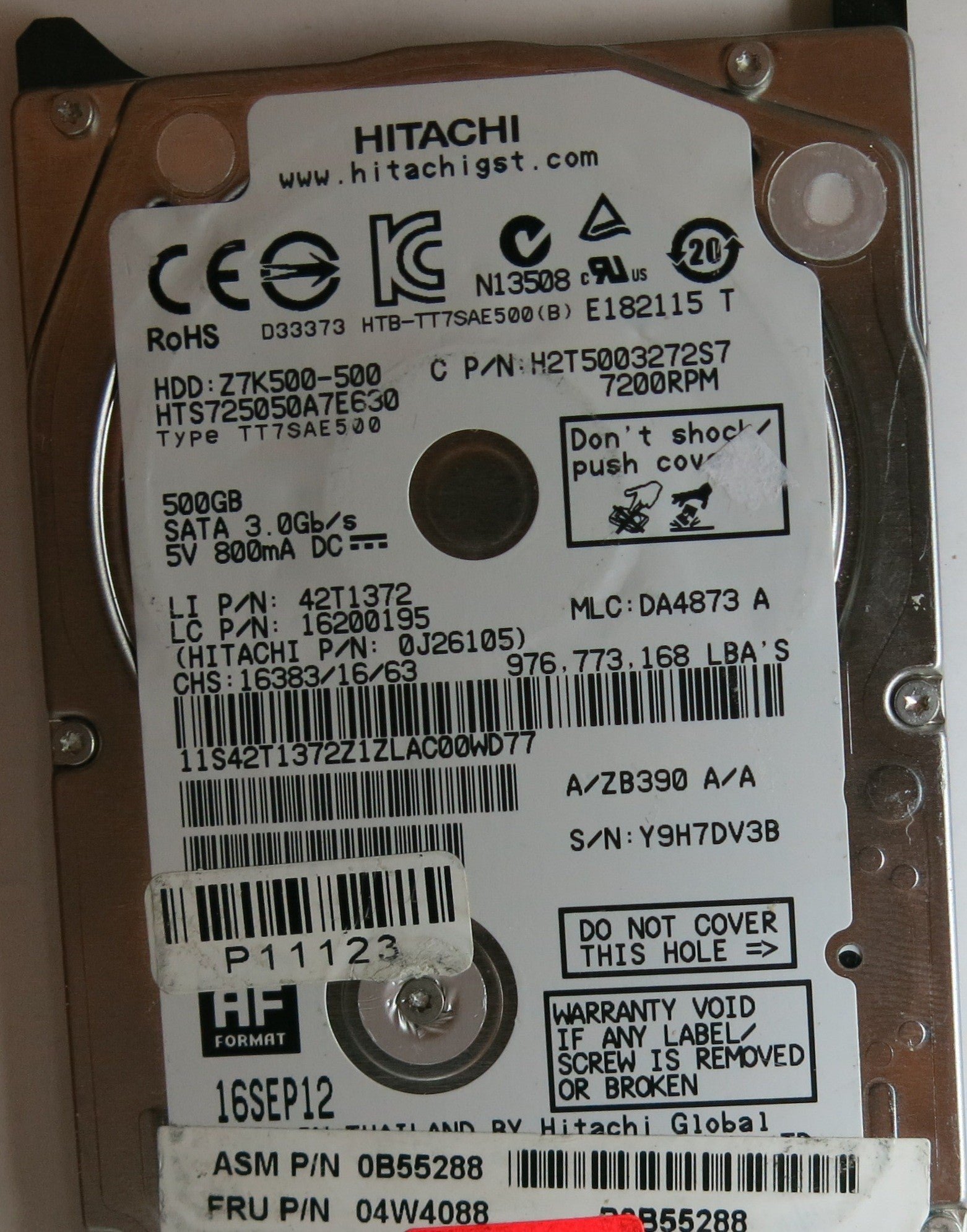 HTS725050A7E630 PN 0J26105 MLC DA5182 220 0A90351 01 PCB