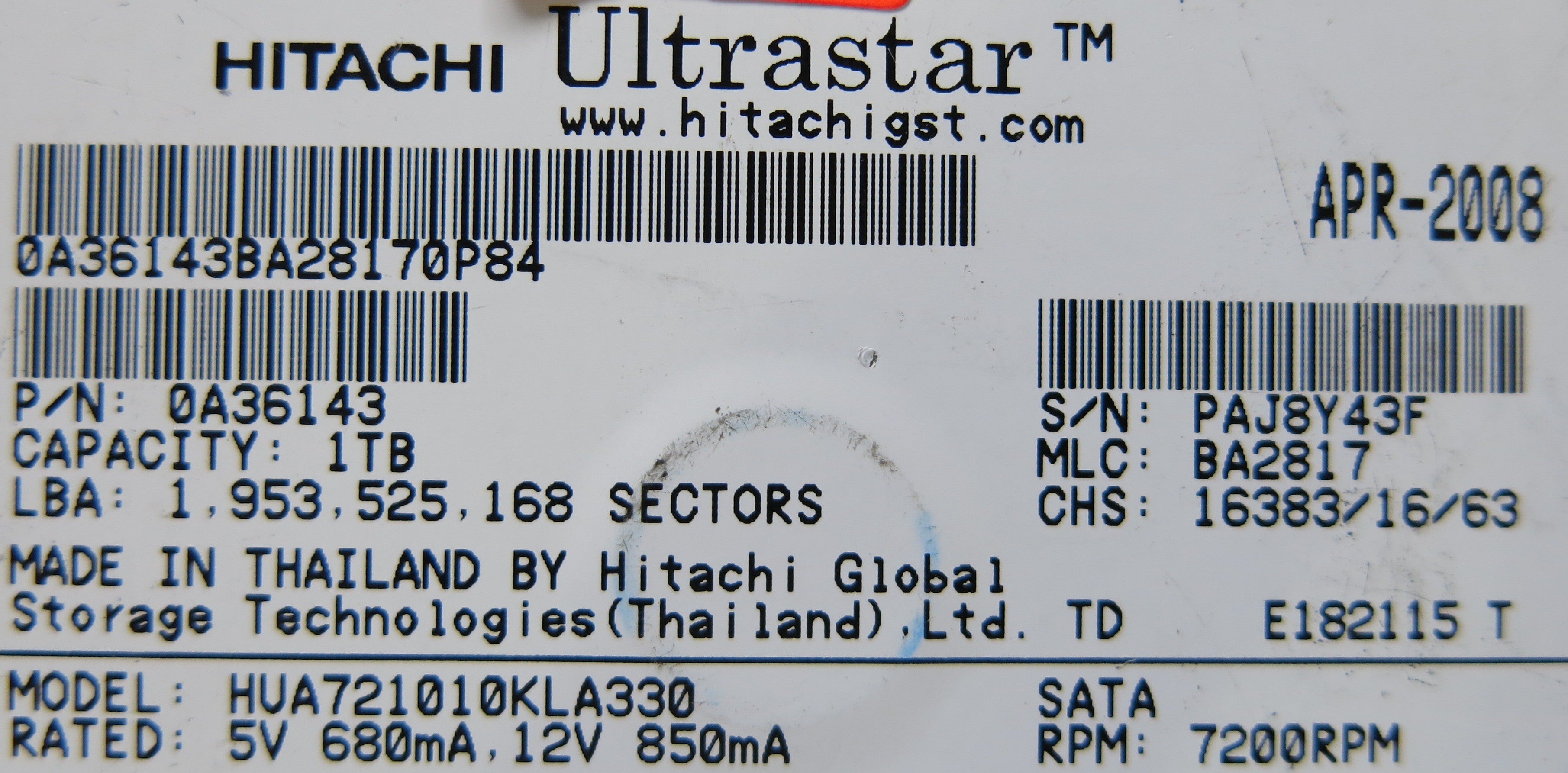 HUA721010KLA330 110 0A29636 01 PCB
