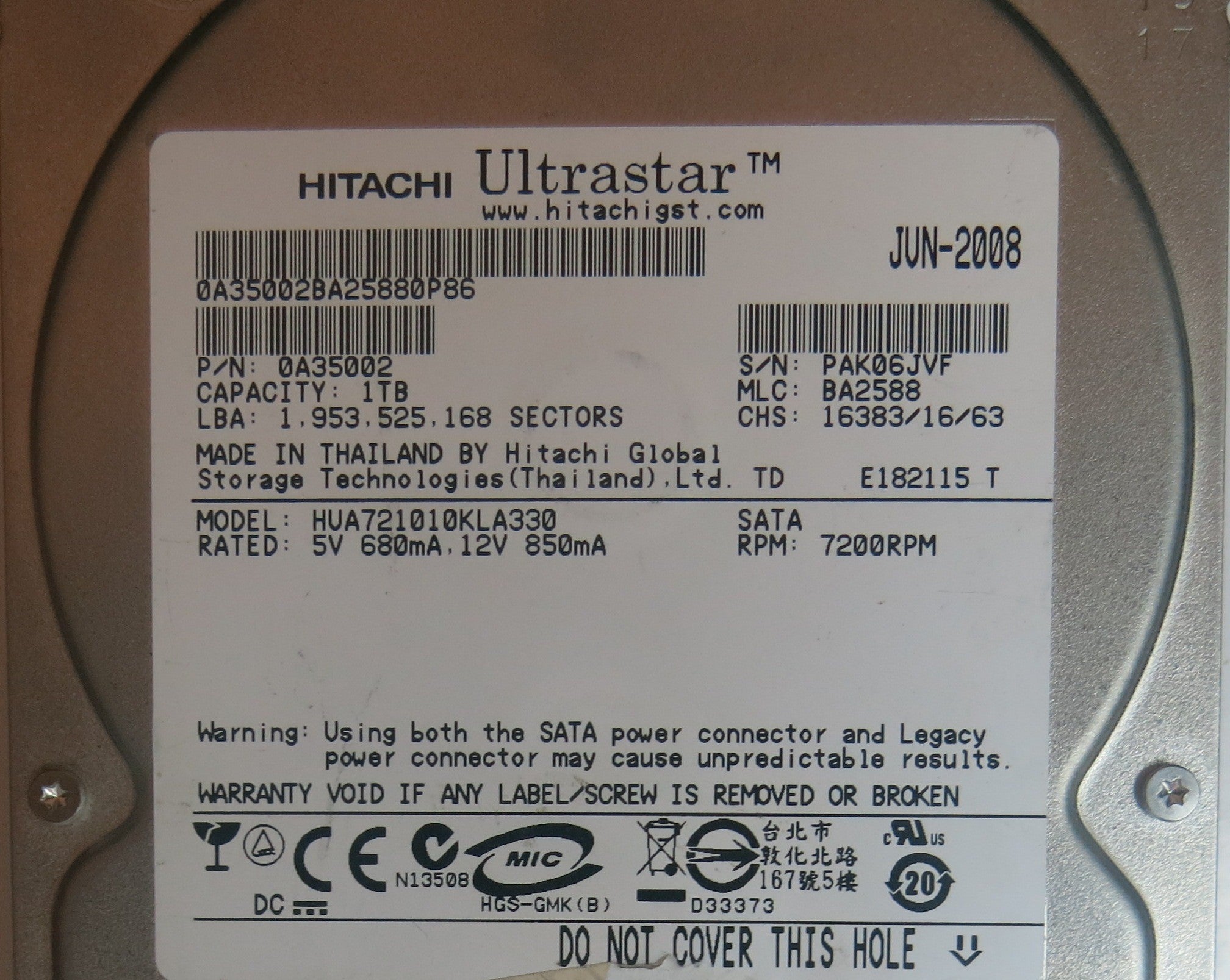 HUA721010KLA330 MLC BA2588 110 0A29636 01 PCB