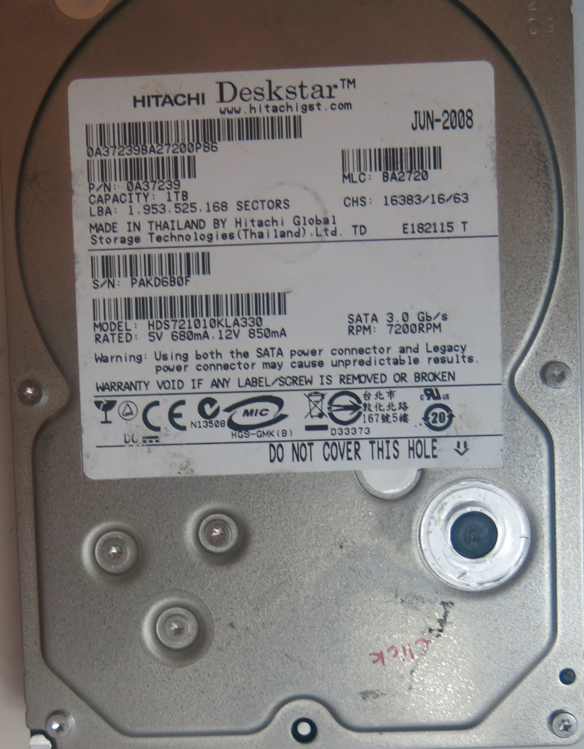 HUA721010KLA330 MLC BA2720 110 0A29636 01 PCB