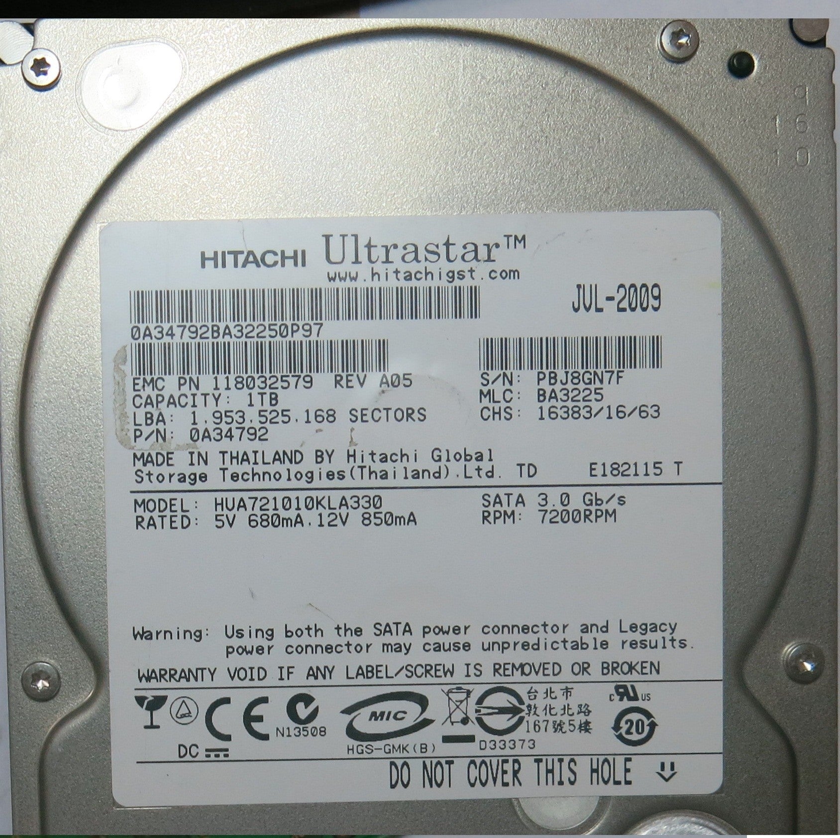 HUA721010KLA330 PN PBJ8GN7F 110 0A29636 01 PCB