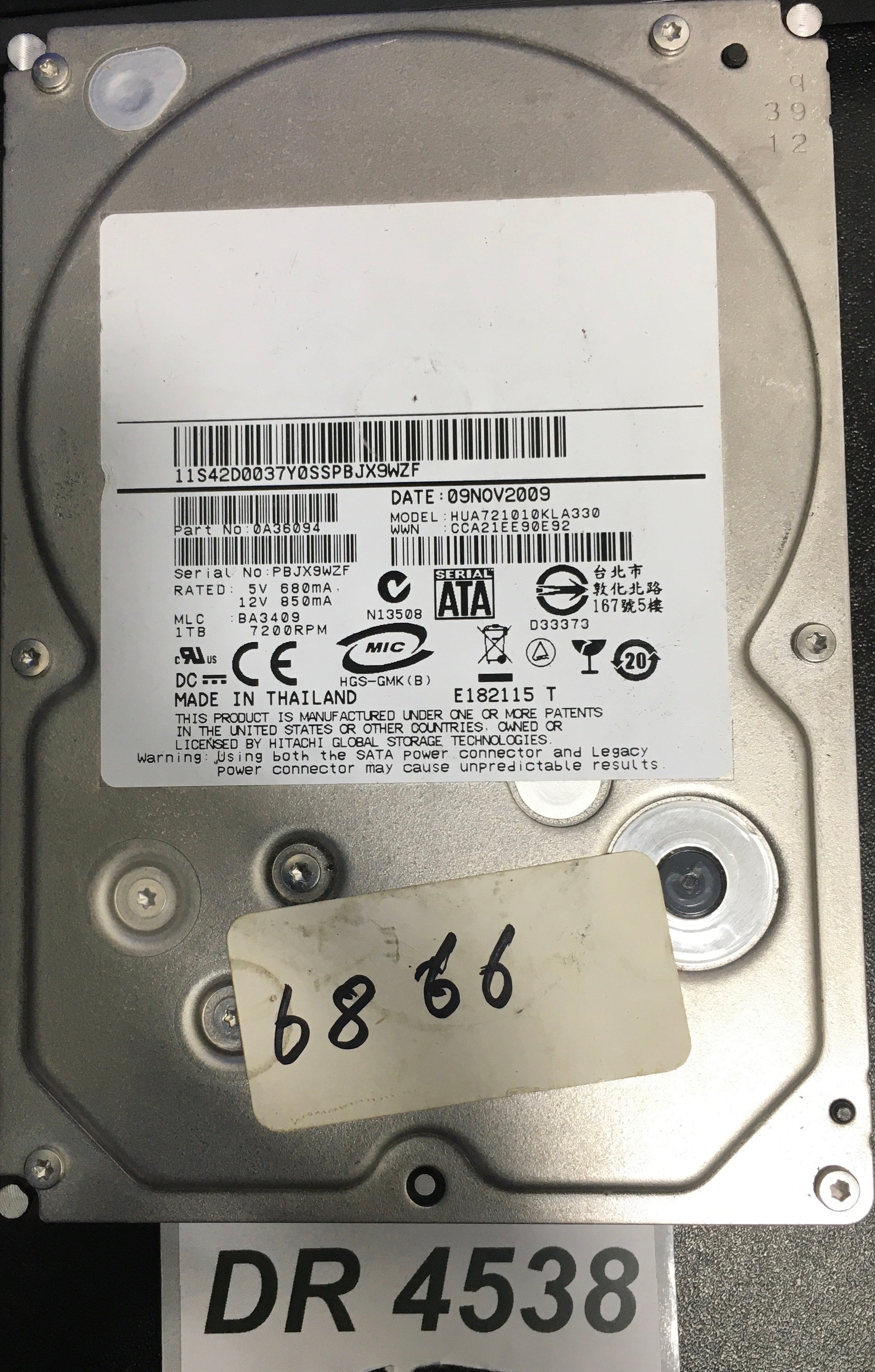 HUA721010KLA330  Serial:PBJX9WZF  1000GB 3.5  PCB: 110 0A29636 01 REV A