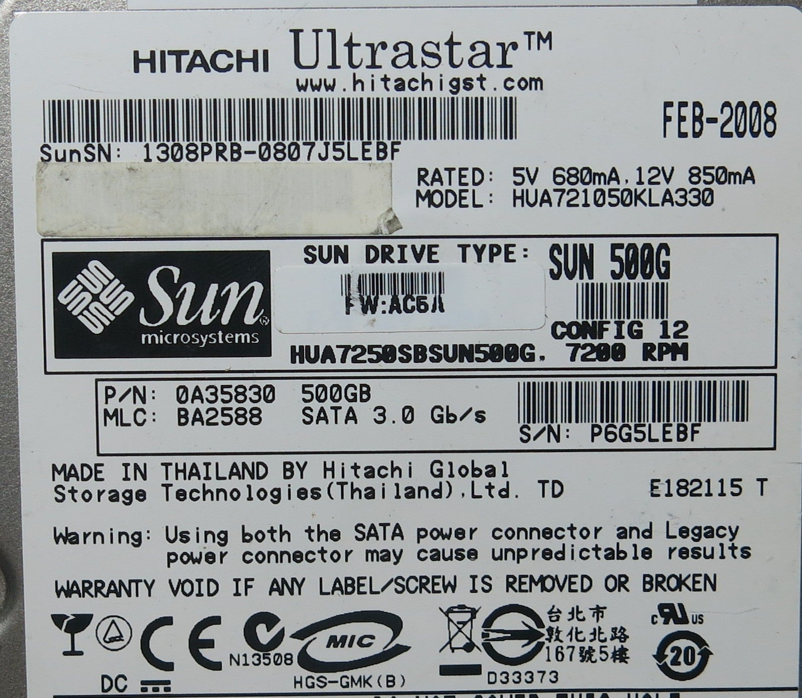 HUA721050KLA330 MLC BA2588 110 0A29636 01 PCB