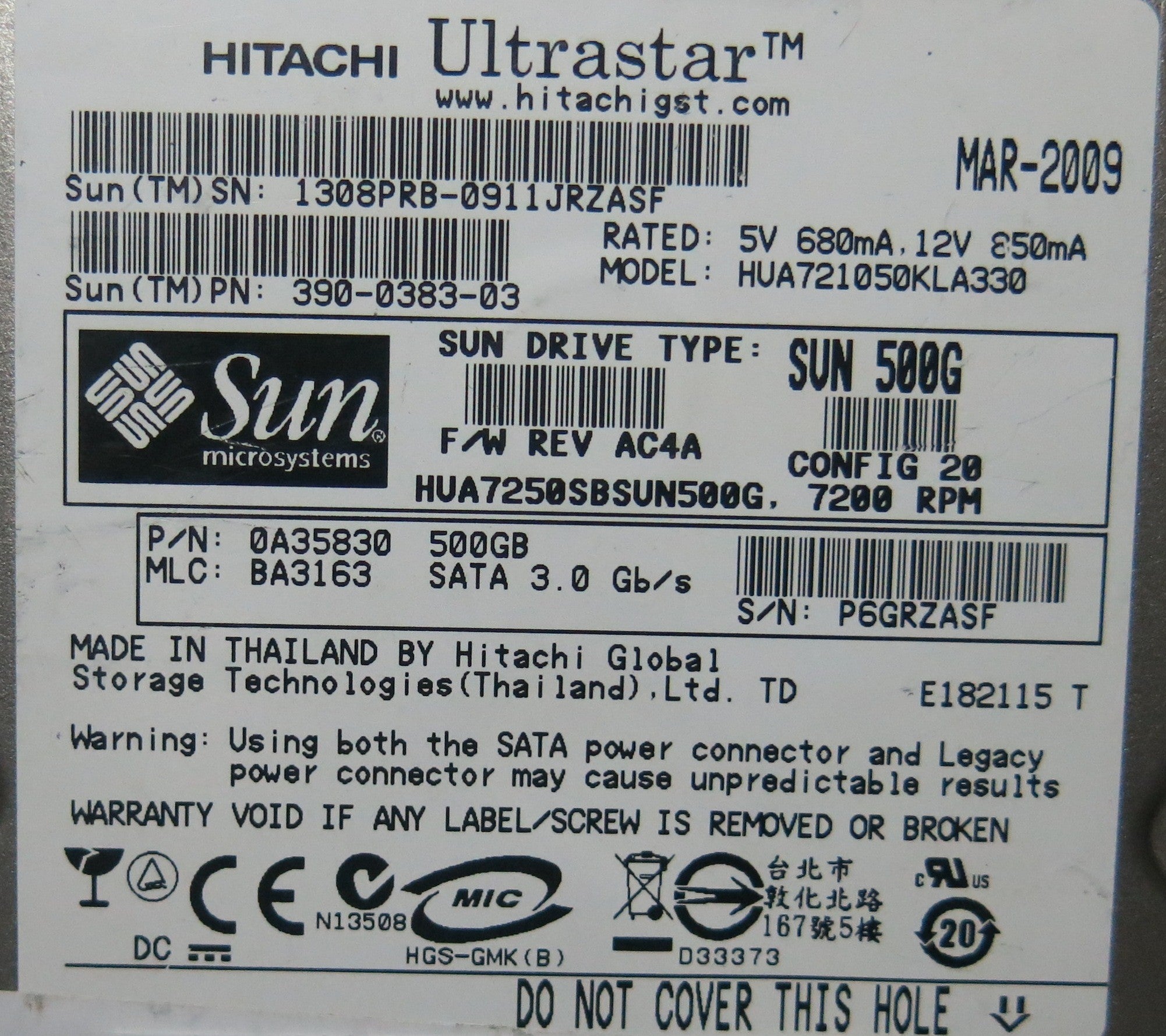 HUA721050KLA330 MLC BA3163 110 0A29636 01 PCB