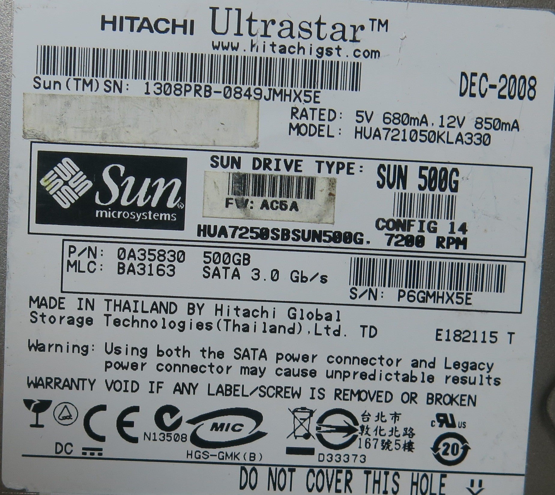 HUA721050KLA330 MLC BA3163 110 0A29636 01 PCB