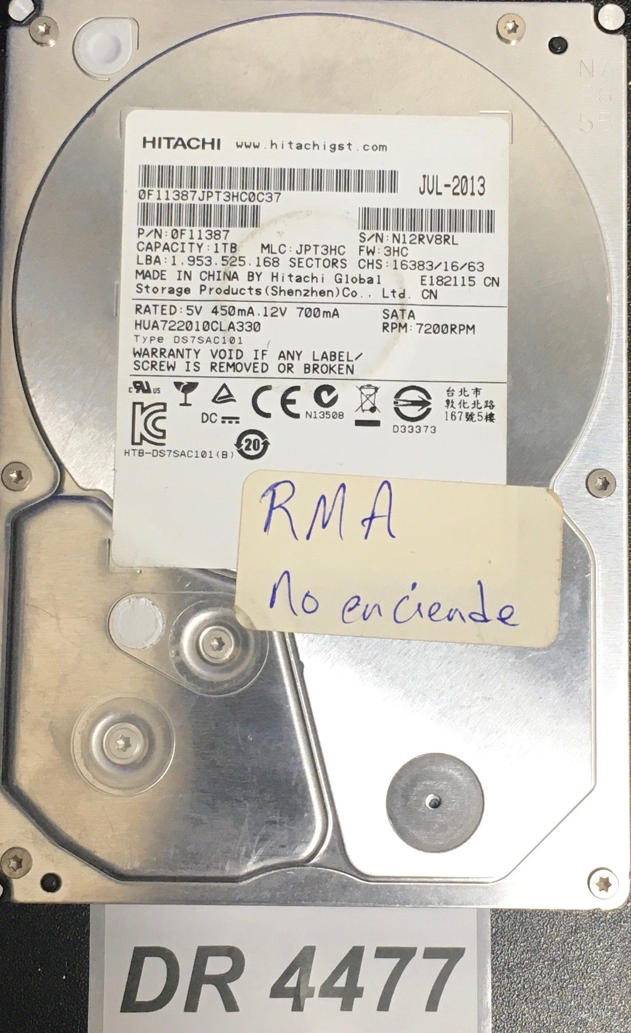 HUA722010CLA330 P/N:  0F11387  Serial:N12RV8RL   1000GB 3.5  PCB: 110 0A90188 01 REV A