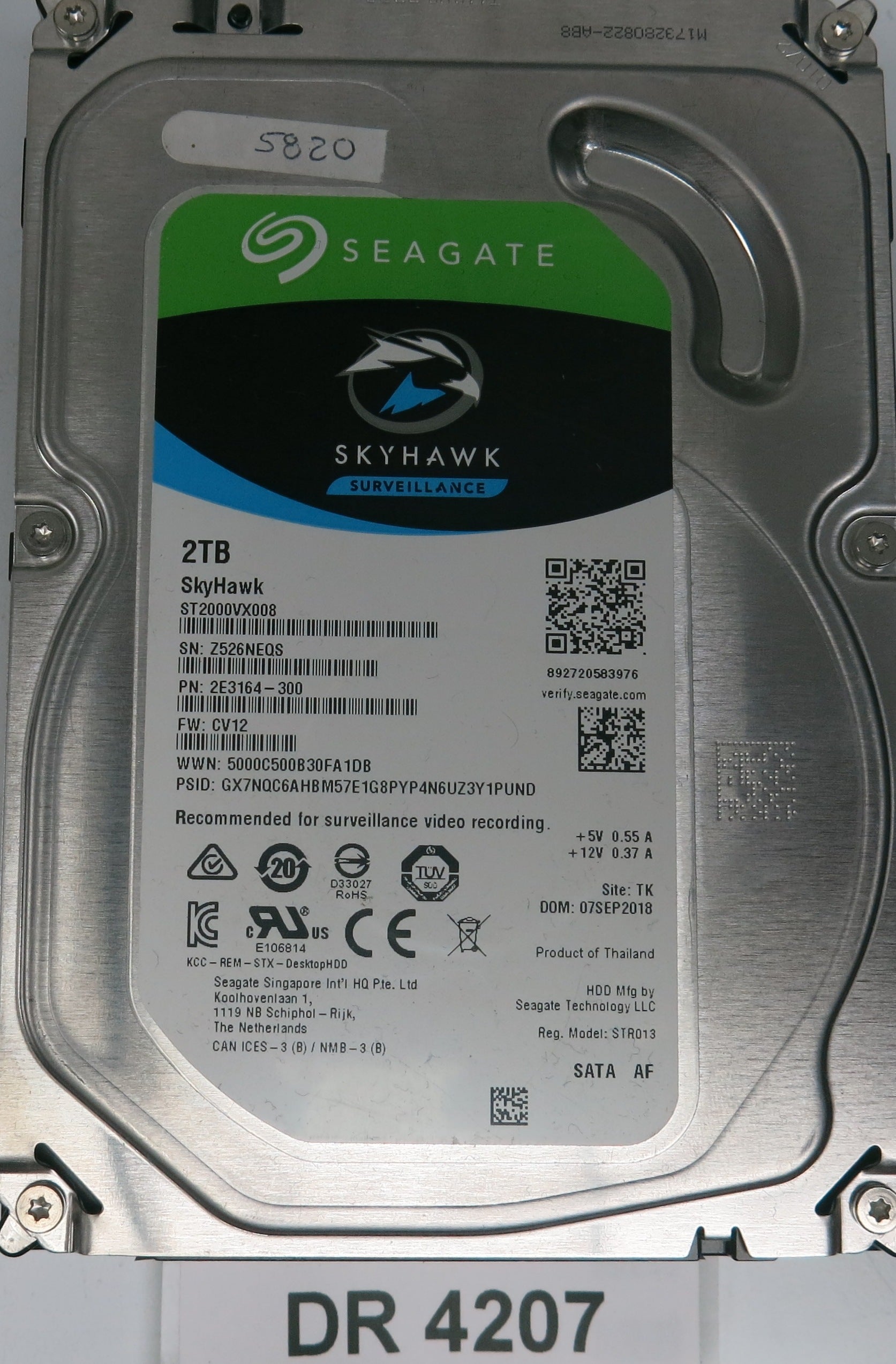 ST2000VX008,  P/N:2E3164-300,  FW:CV12,  Serial:Z526NEQS,  2000GB 3.5,  PCB:100724095- REV A