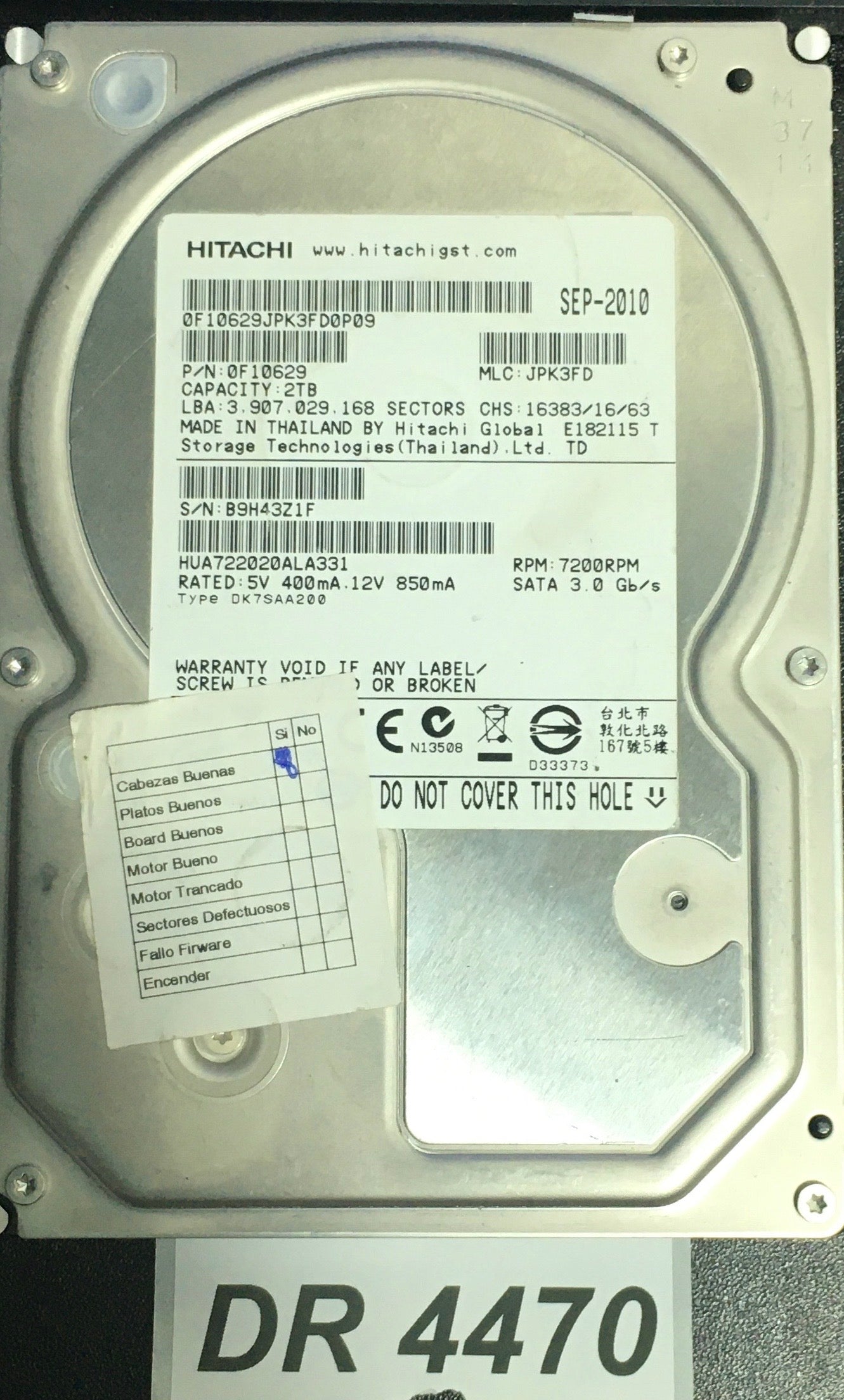 HUA722020ALA331 MLC/JPK3FD Serial: B9H43Z1F  2000GB 3.5  PCB: 110 0A90201 01 REV A