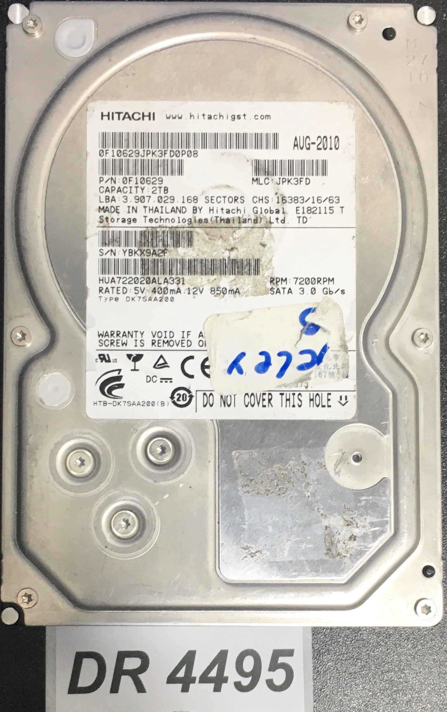 HUA722020ALA331  P/N:0F10629  Serial:YBKX9A2F  2000GB 3.5  PCB: 110 0A90201 01 REV A