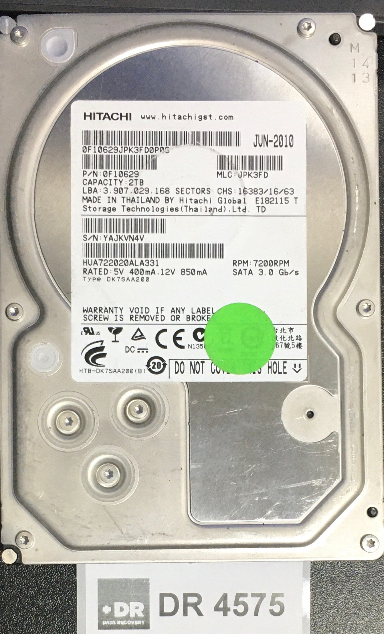 HUA7222020ALA331,  P/N: 0F10629,  MLC: JPK3FD,  Serial: YAJKVN4V,  2000GB 3.5  PCB-110 0A90201 01