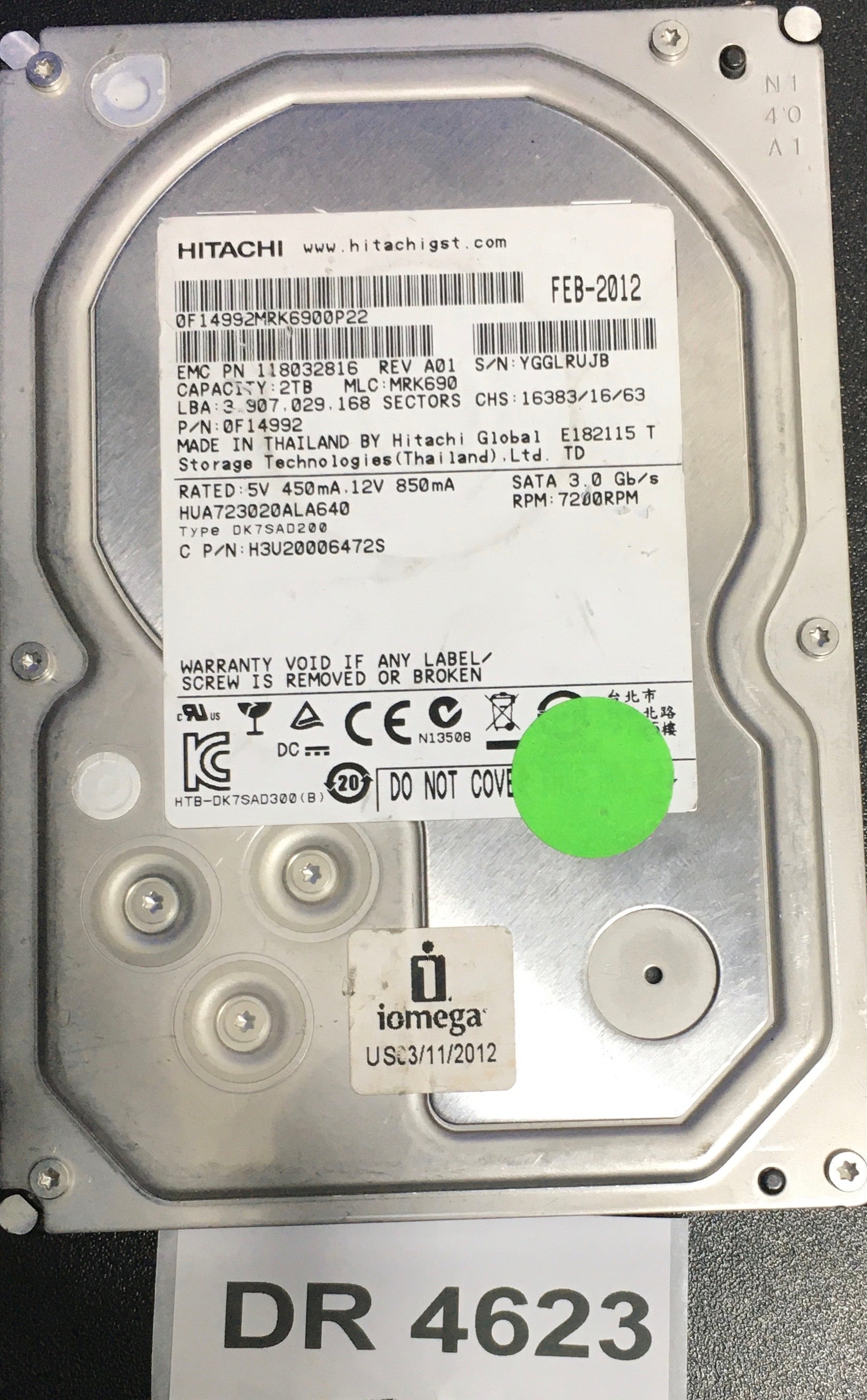 HUA723020ALA640,  P/N: 0F14992,  MLC: MRK690,  Serial: YGGLRUJB,  2000GB 3.5  PCB :220 0A90284 01