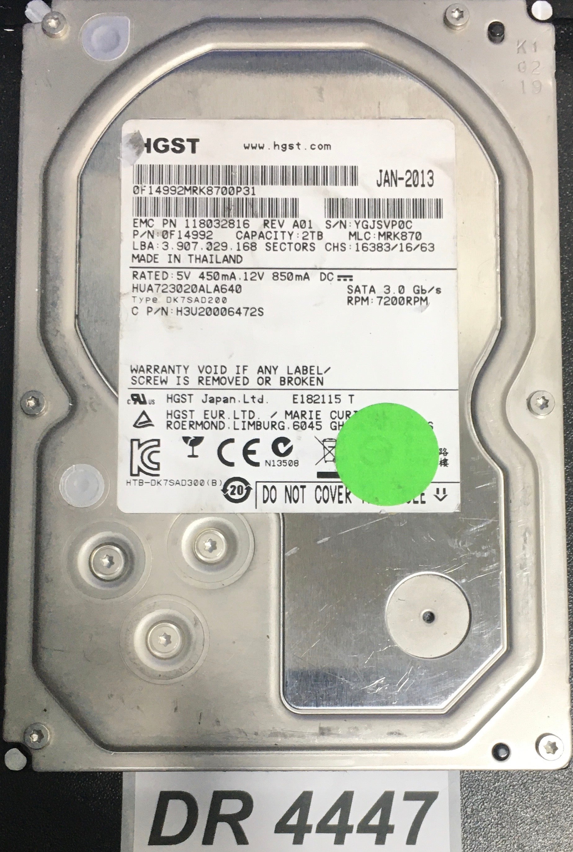 HUA723020ALA640 P/N:  OF14992   Serial:YGJSVP0C   2000GB 3.5  PCB: 220 0A90284 01 REV A