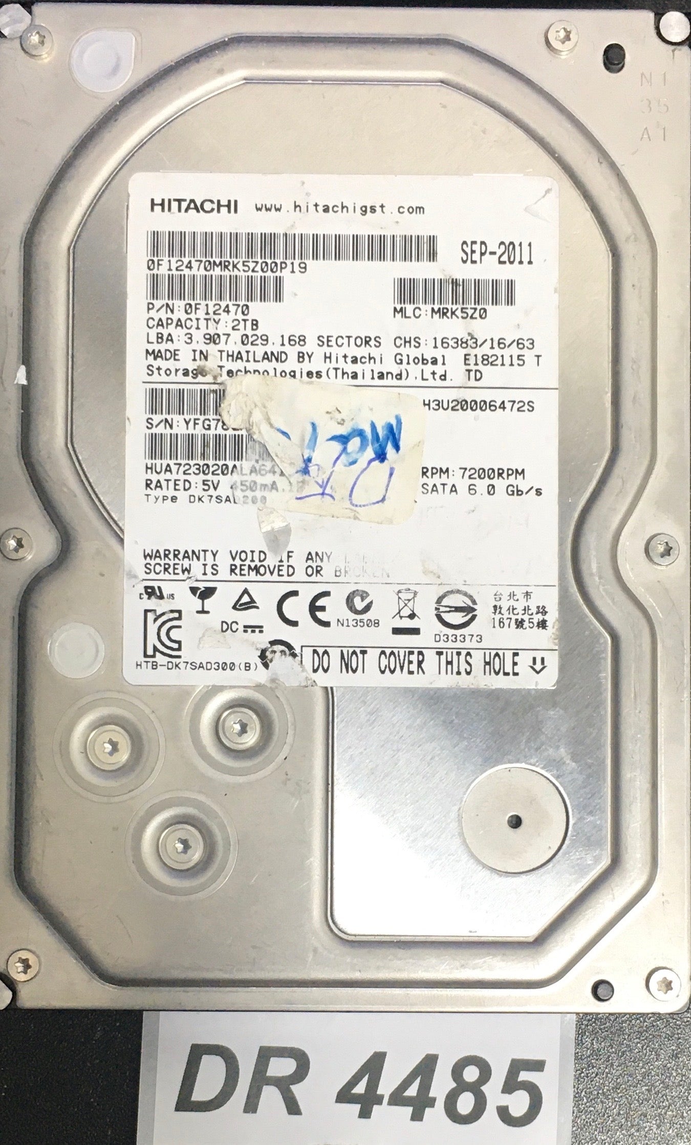 HUA723020ALA641  P/N:0F12470  Serial:YFG78GMA  2000GB 3.5  PCB: 220 0A90284 01 REV A