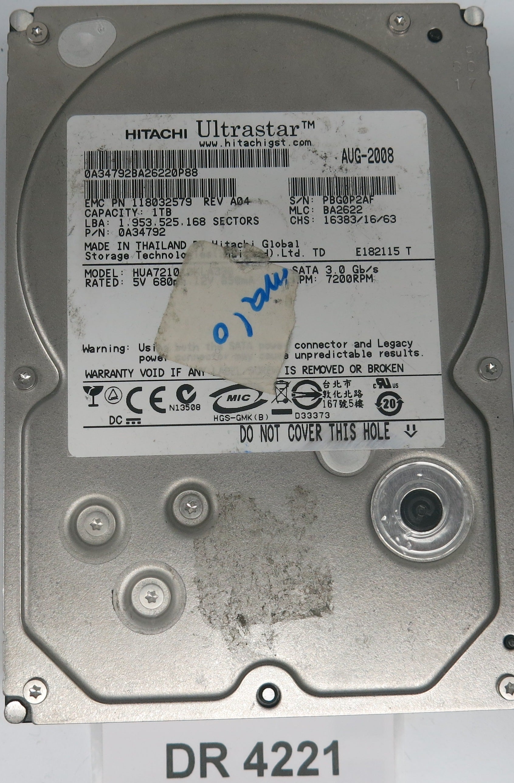 HUA721010KLA330,  P/N: 118032579,  Serial: PBG0P2AF,  1TB 3.5,  PCB: 110 0A29636