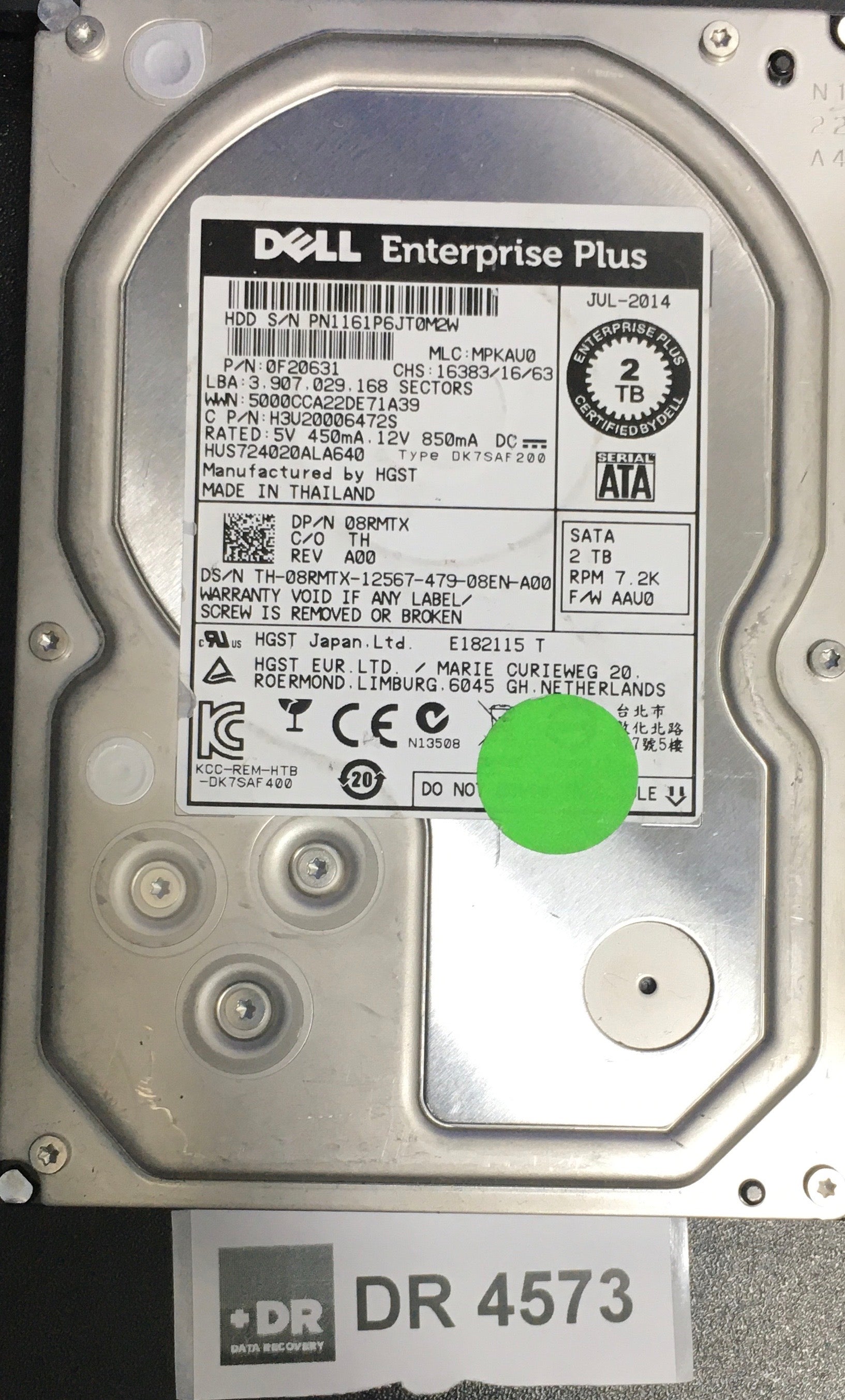 HUS724020ALA640,  P/N: 0F20631,  MLC: MPKAU0,  Serial: PN1161P6JT0M2W,  2000GB 3.5  PCB-220 0A90379 01
