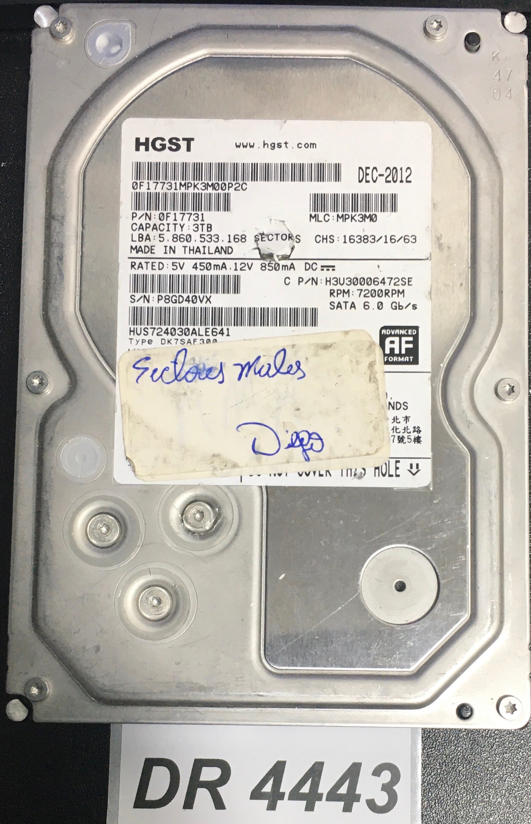 HUS724030ALE641 P/N:  OF17731  Serial:P8GD40VX   4000GB 3.5  PCB: 220 0A90379 01 REV A