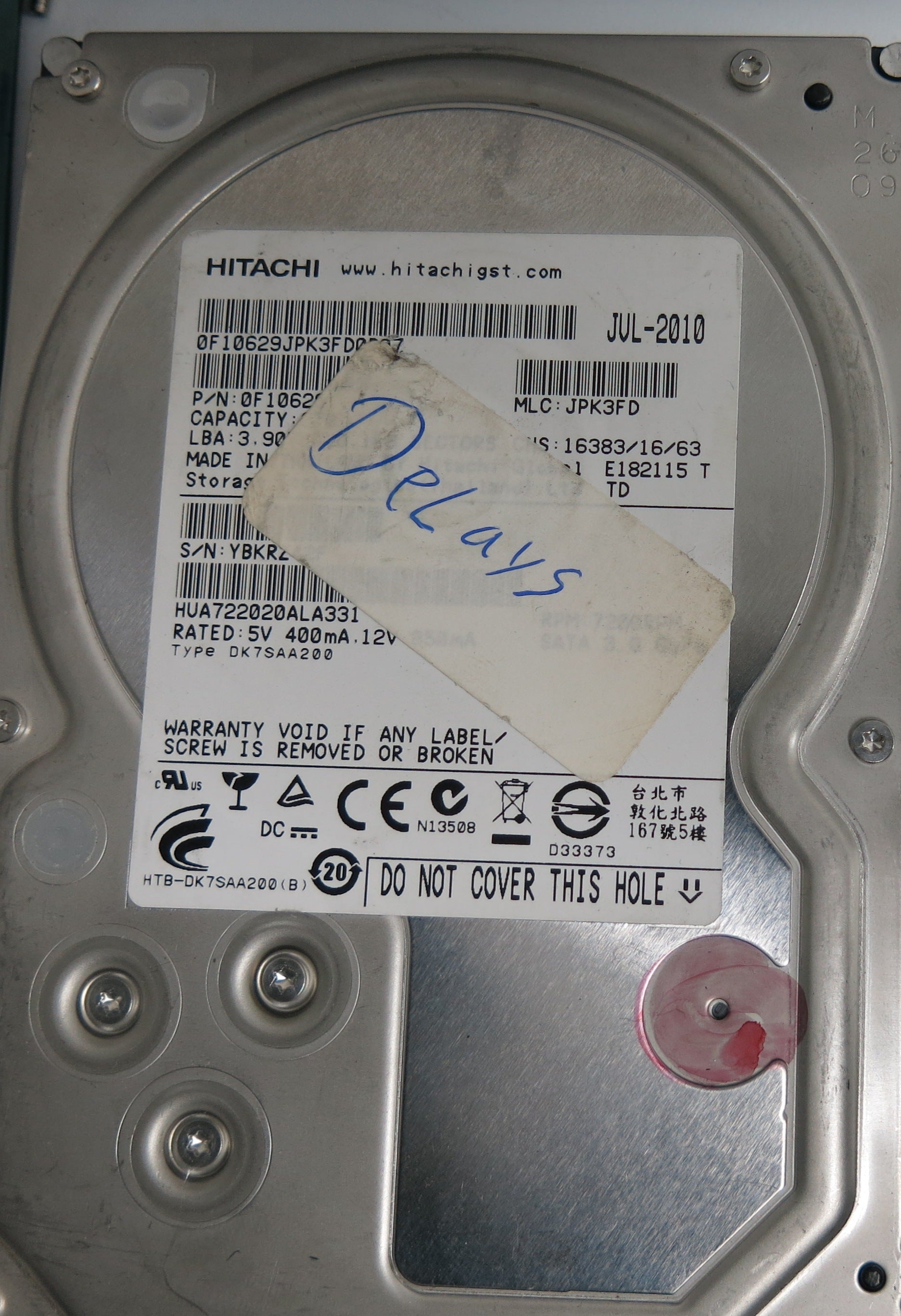HUA722020ALA331,  PCB: 110 0A90201 01, Serial Number: YBKRZ42F, P/N: 0F10629, MLS: JPK3FD,