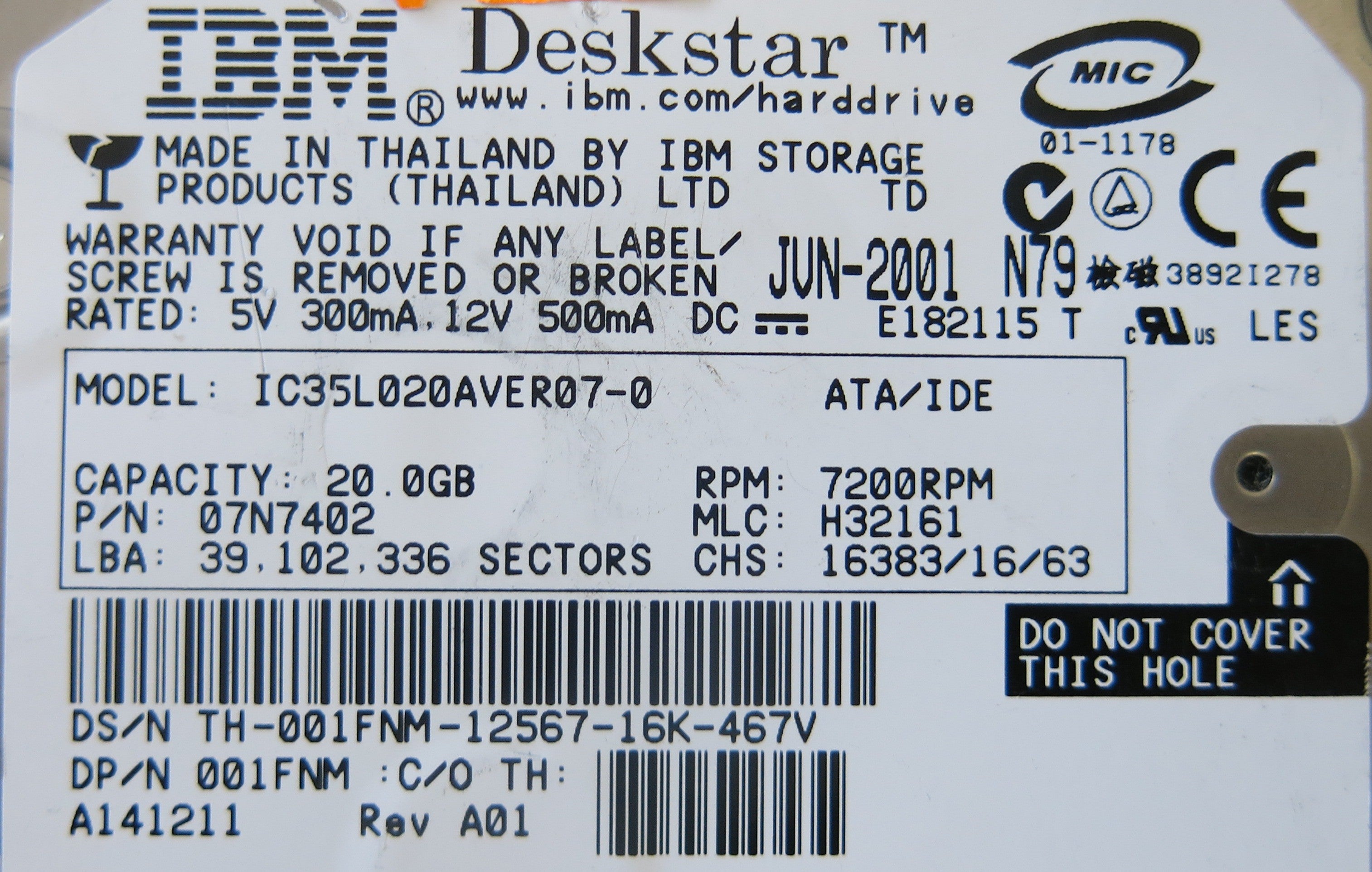 IBM IC35L020AVER07-0 F 35H9811 01 PCB B 35H9811 01