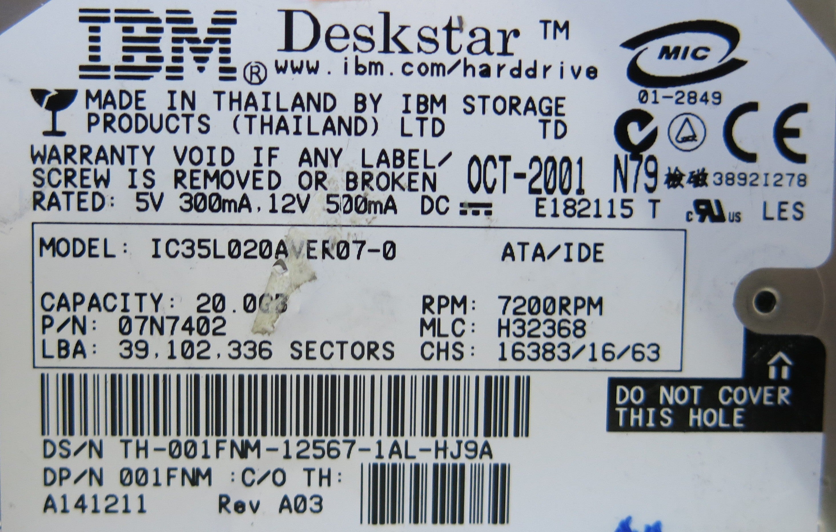 IBM IC35L020AVER07-0 F PCB B 35H9811 01