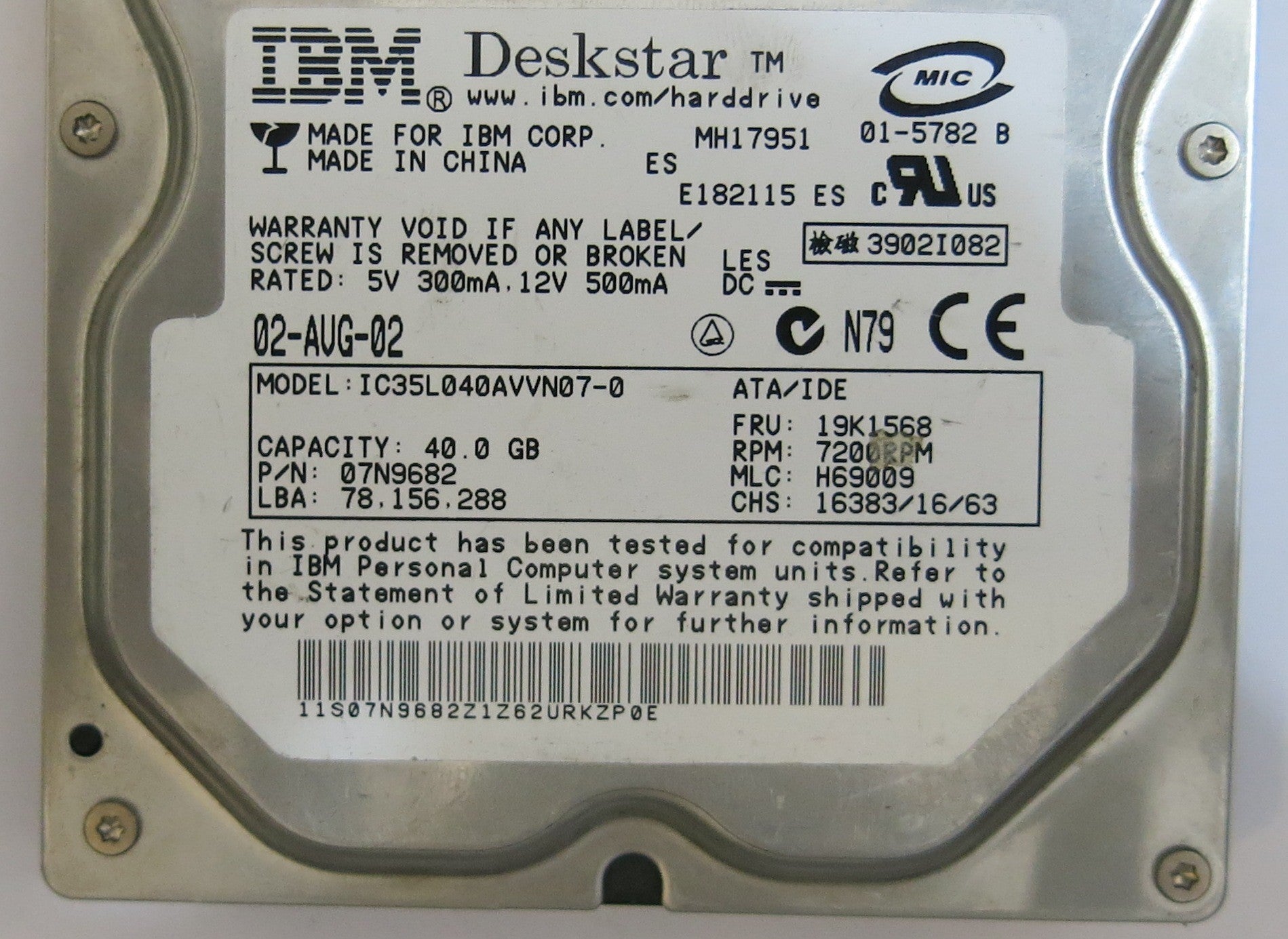 IBM IC35L040AVVN07-0 P/N 07N9682 PCB F 36H6419 01