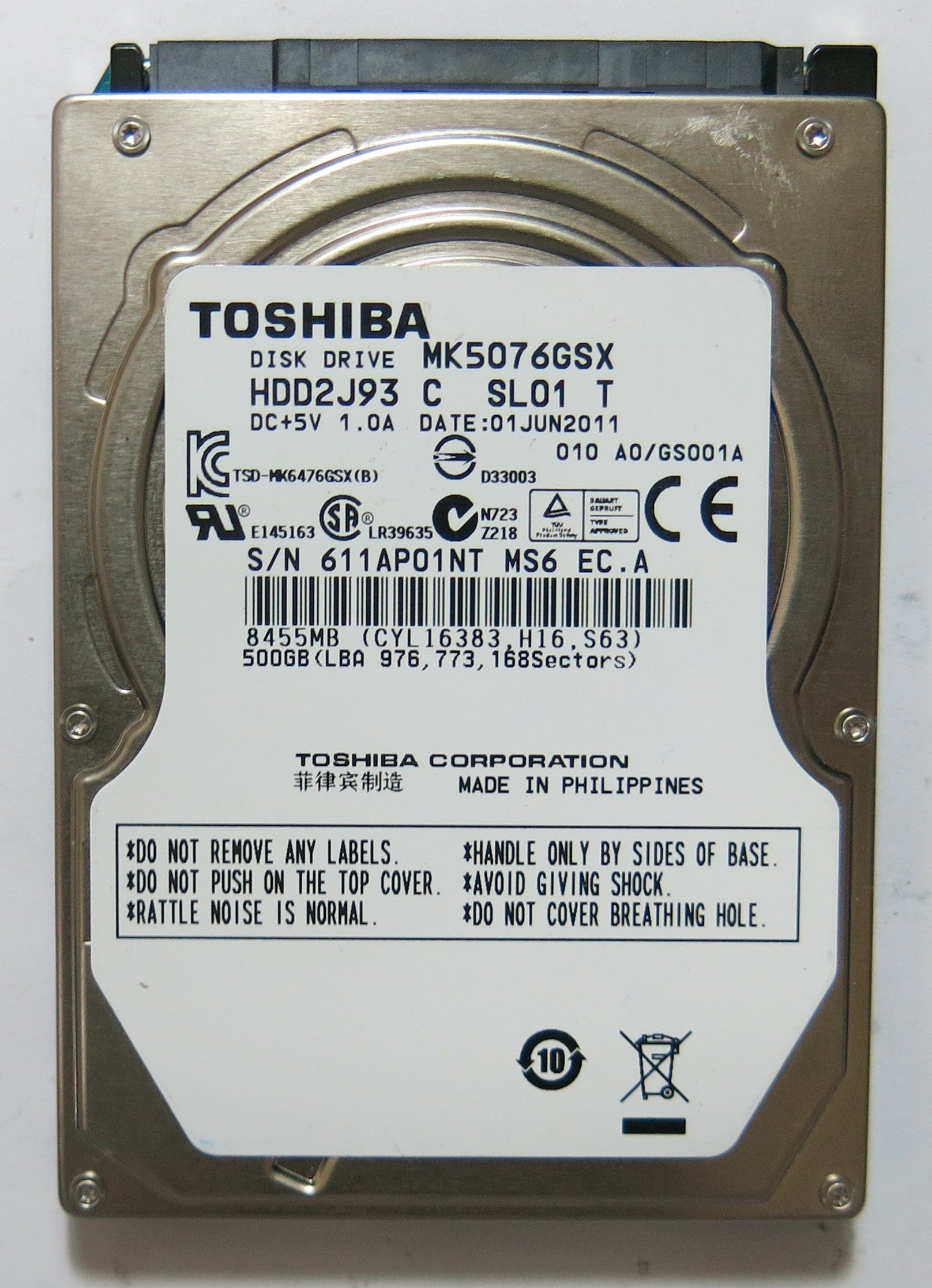KM5076GSX HDD2J93 C SL01 T PCB G002825A 500GB